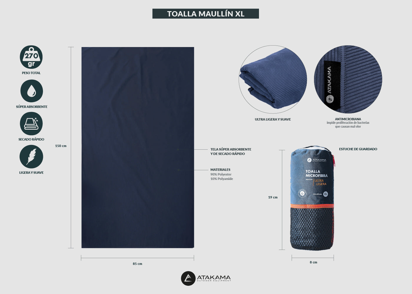 Toalla Microfibra Maullín XL Gris