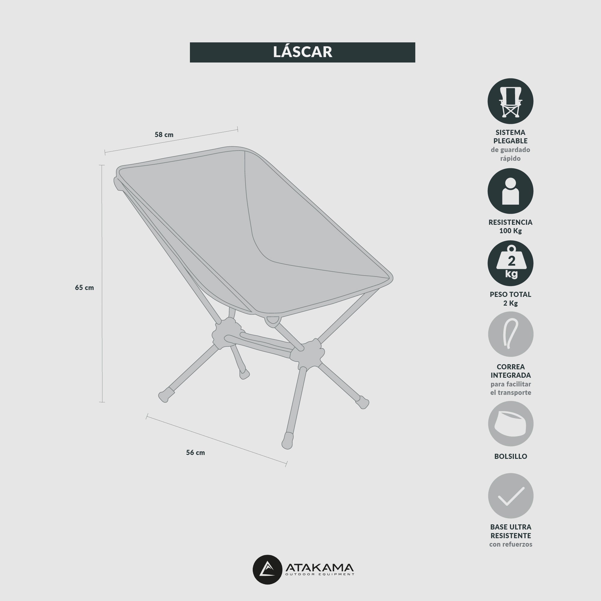 Silla plegable camping Láscar Gris/Beige