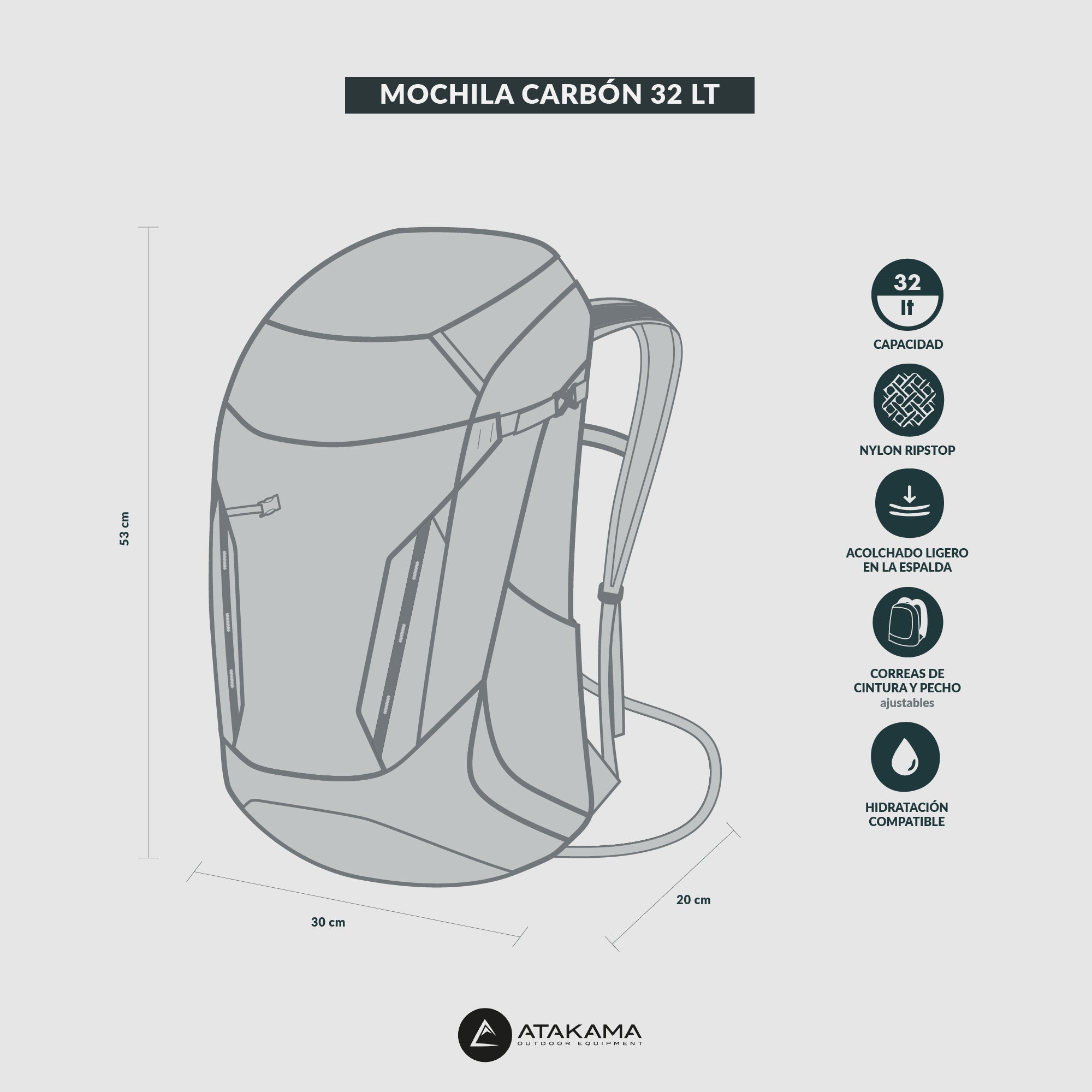 Mochila plegable Carbón 32 lt