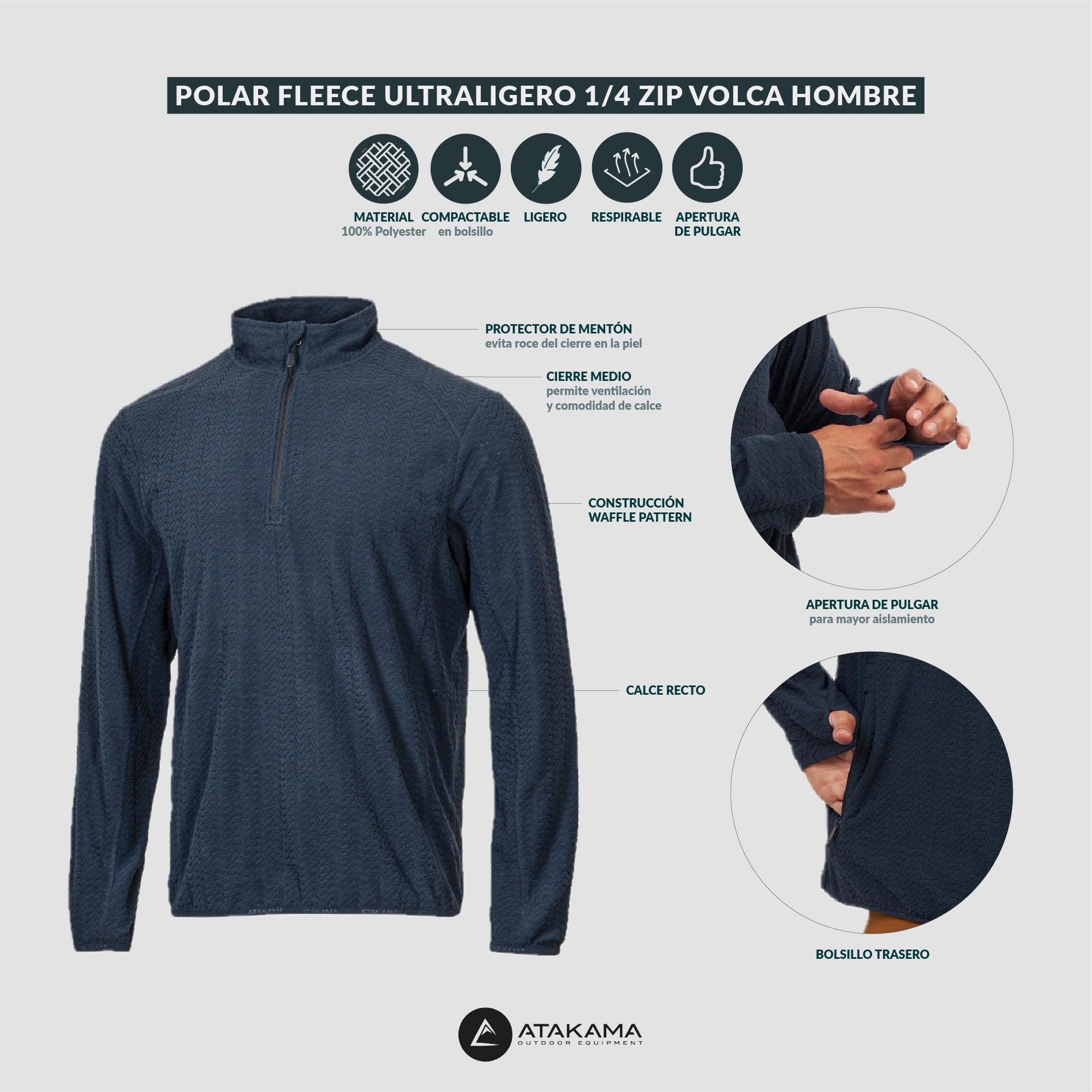 Polar fleece ultraligero 1/4-Zip hombre Volca Burdeo
