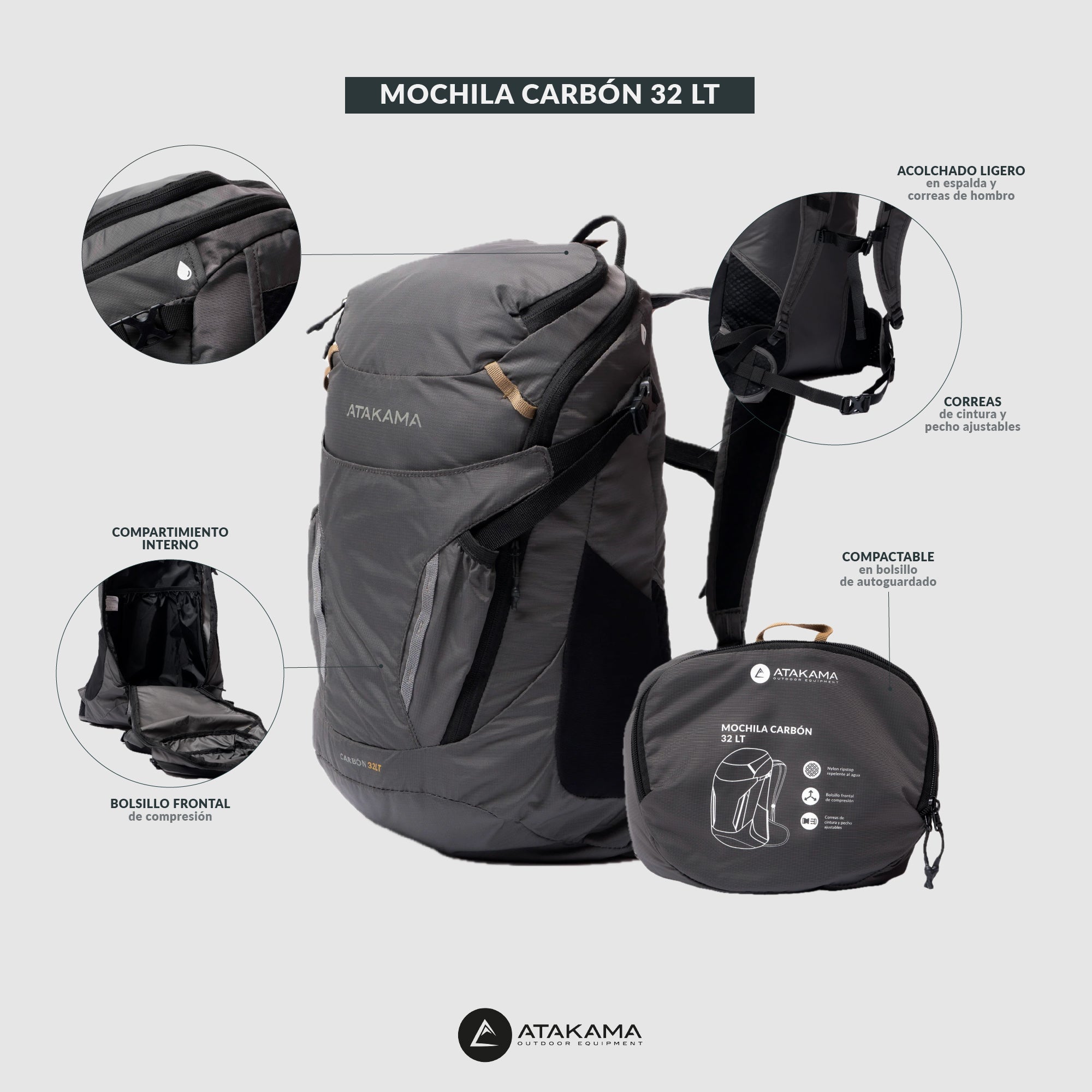 Mochila plegable Carbón 32 lt