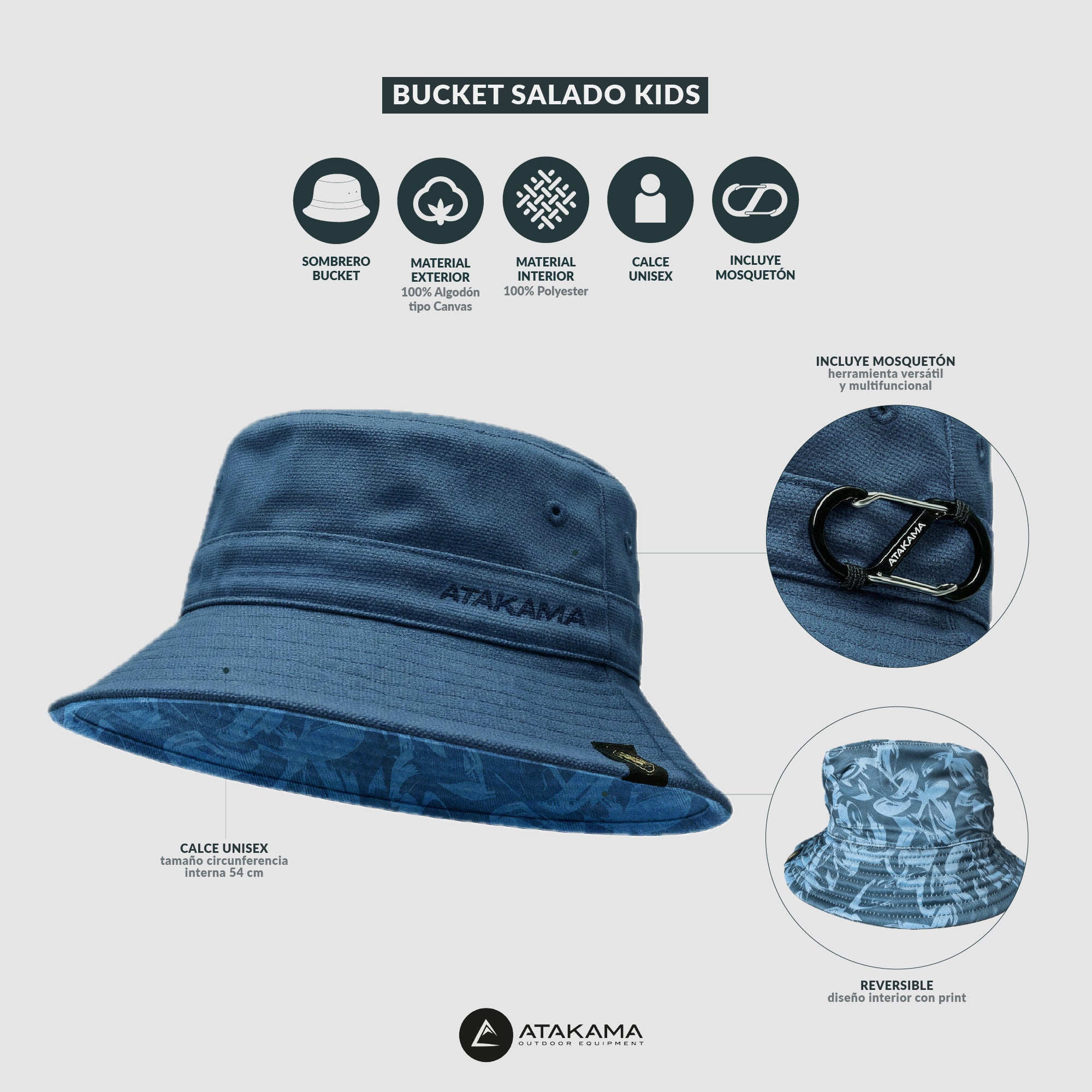 Sombrero Bucket Salado Niños Azul