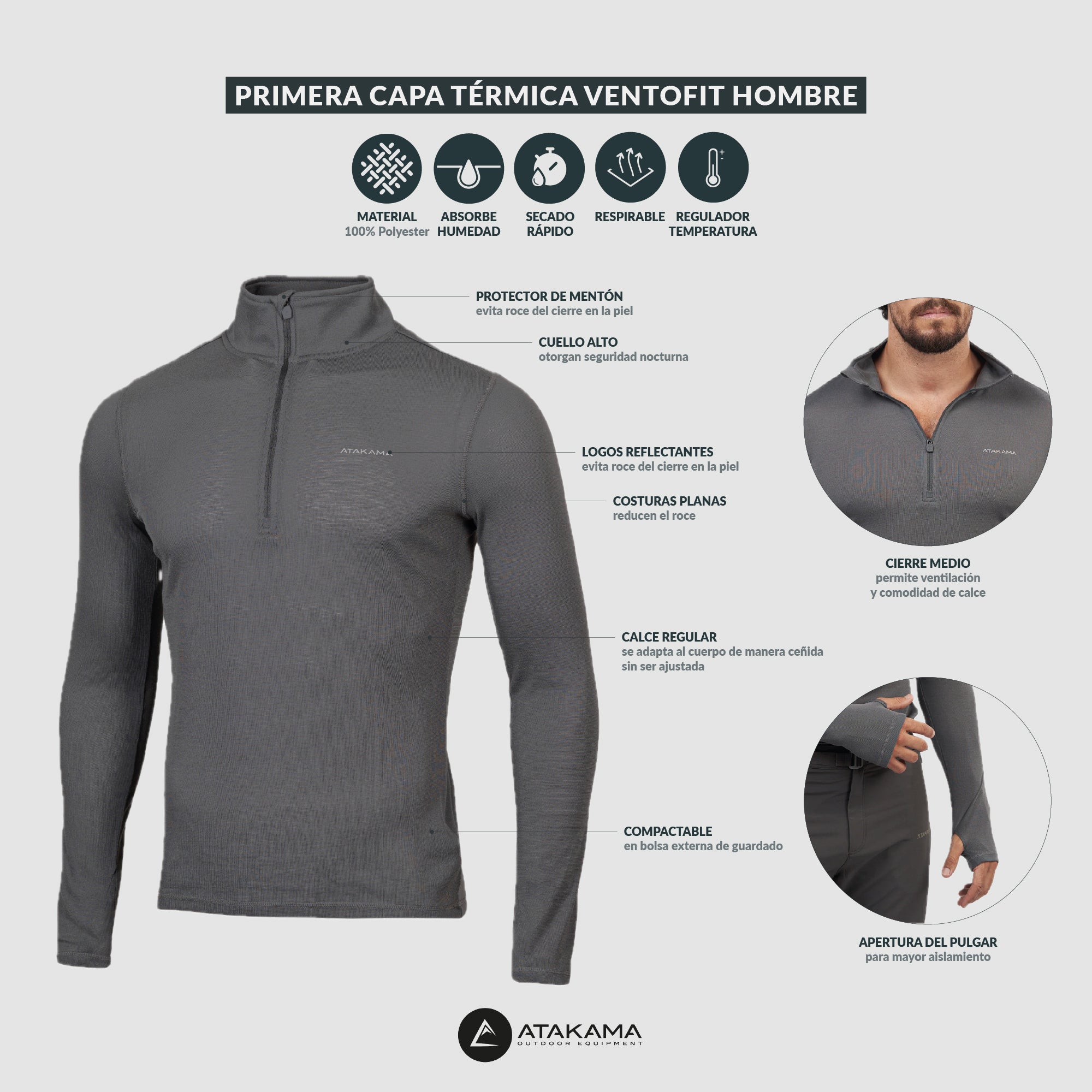 Primera capa térmica VentoFit hombre Gris
