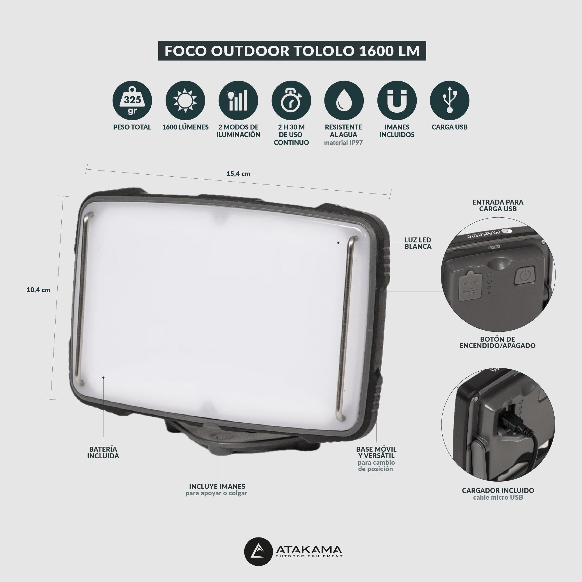 Foco outdoor Tololo 1600 lm camping/trekking