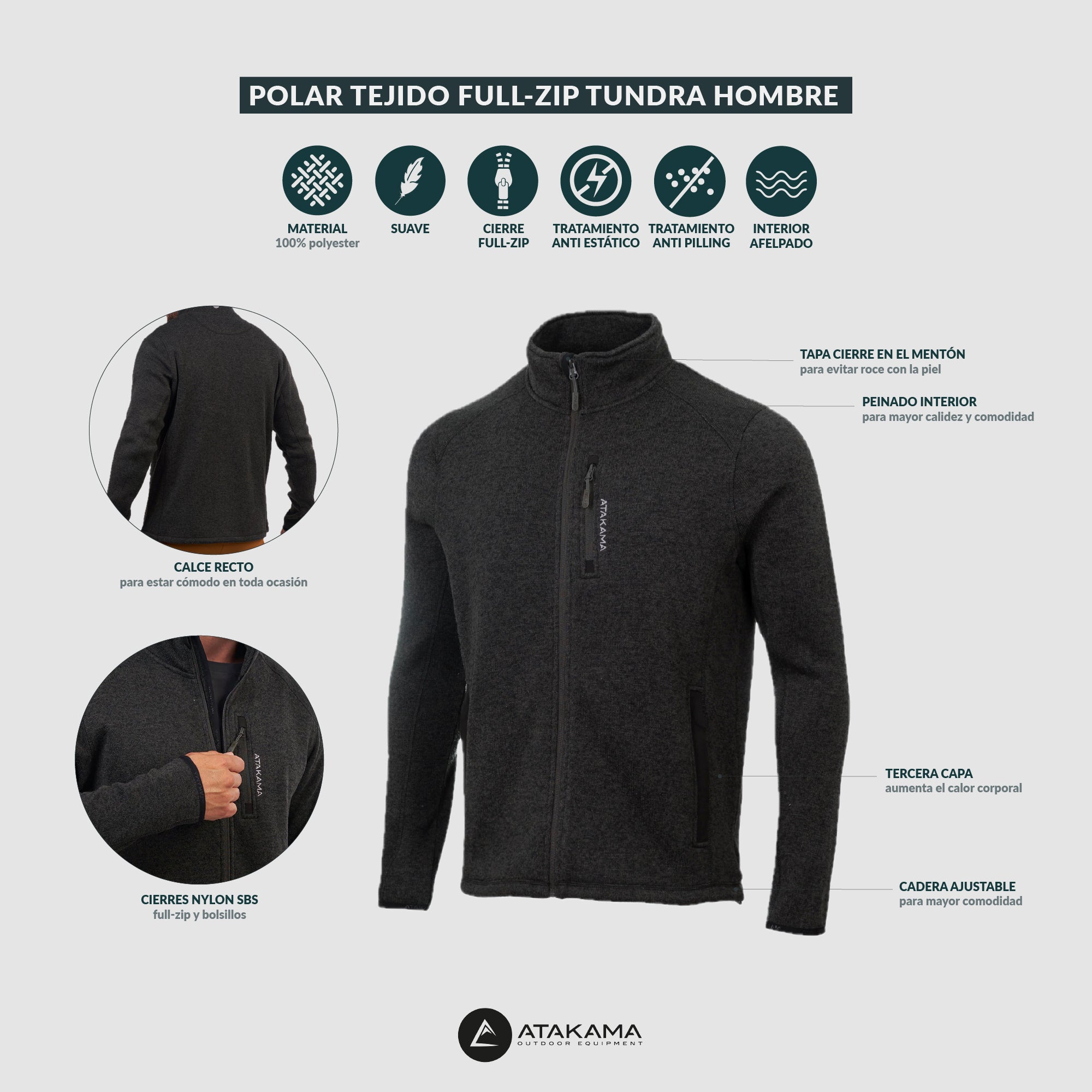 Polar tejido Full-Zip Hombre Tundra jaspeado Verde