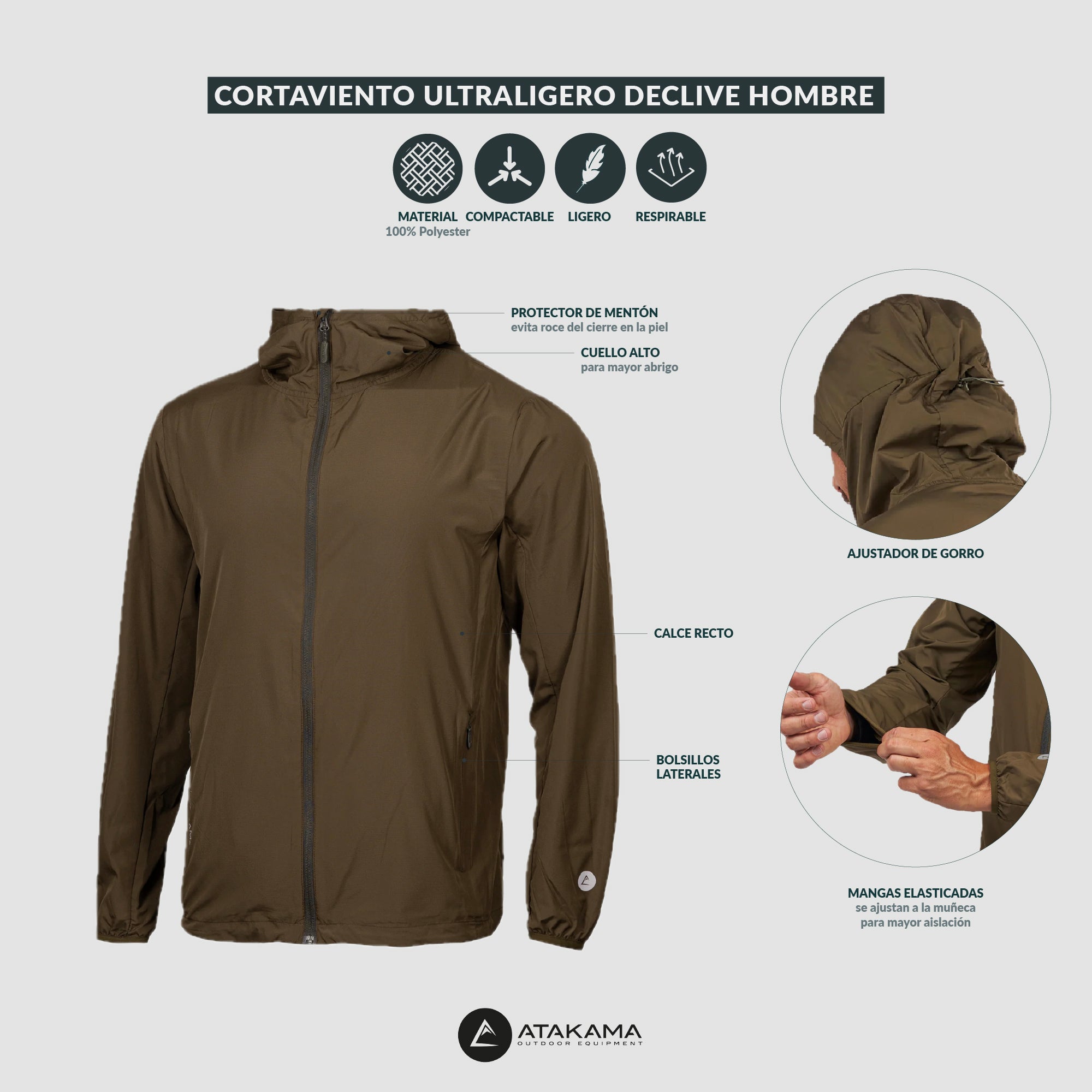 Chaqueta Cortaviento Ultraligero hombre Declive Verde