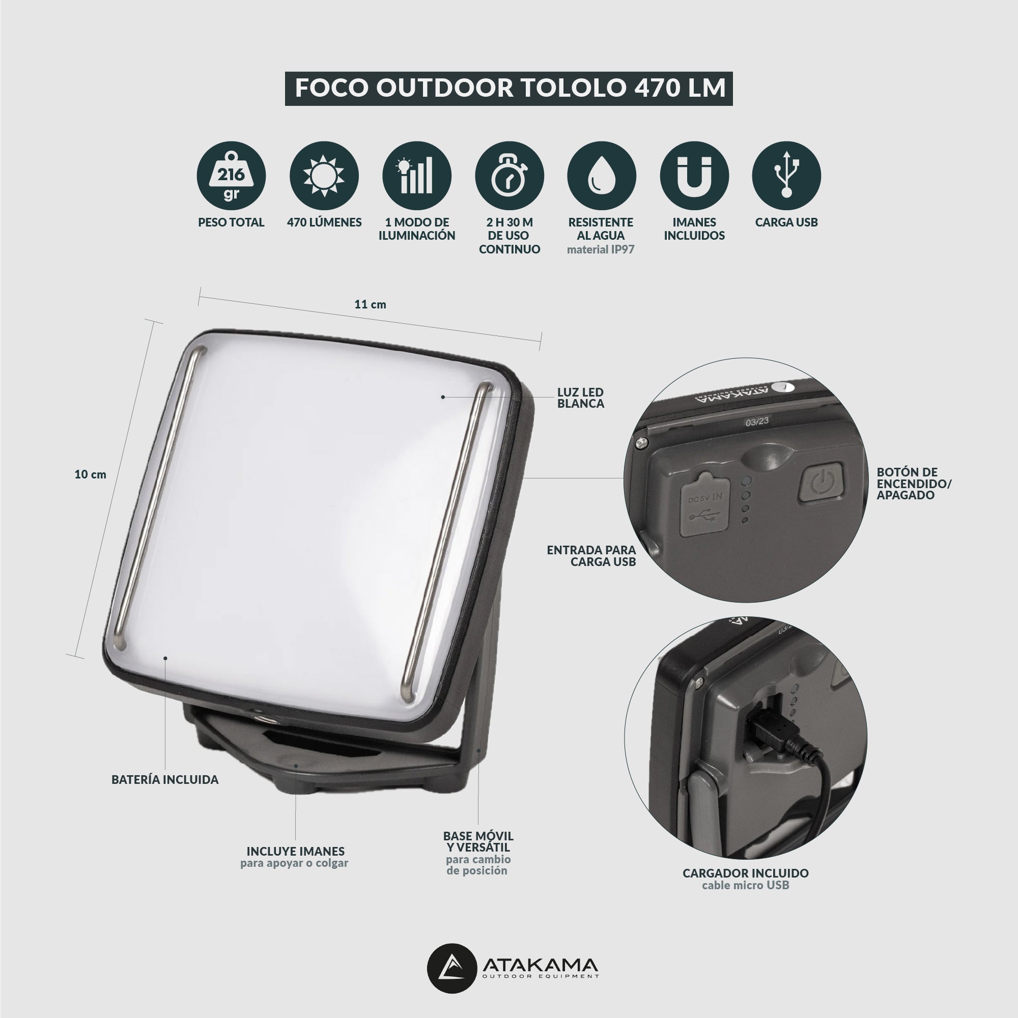 Foco outdoor Tololo 470 lm camping/trekking