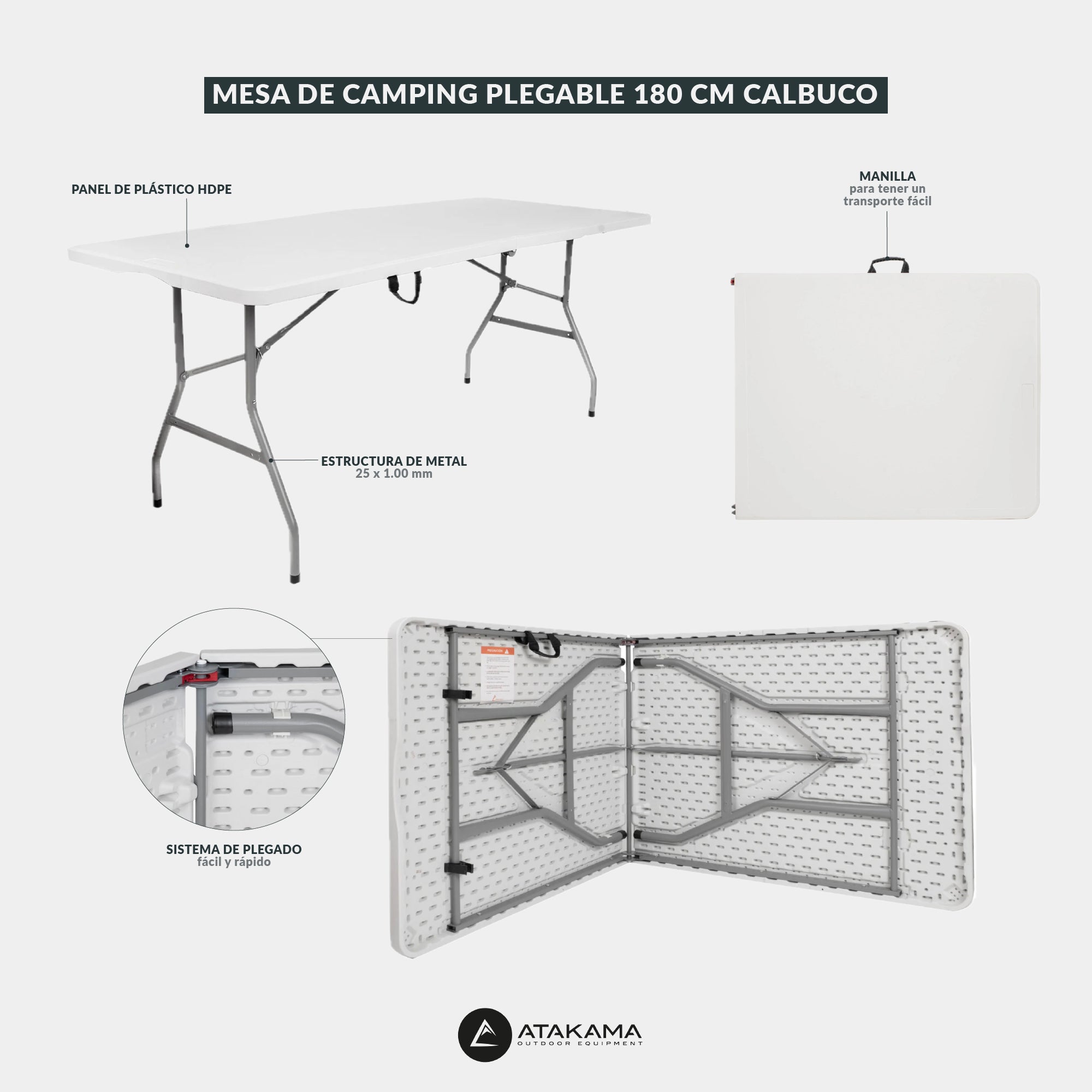 Mesa de camping plegable Calbuco 180 cm Blanca