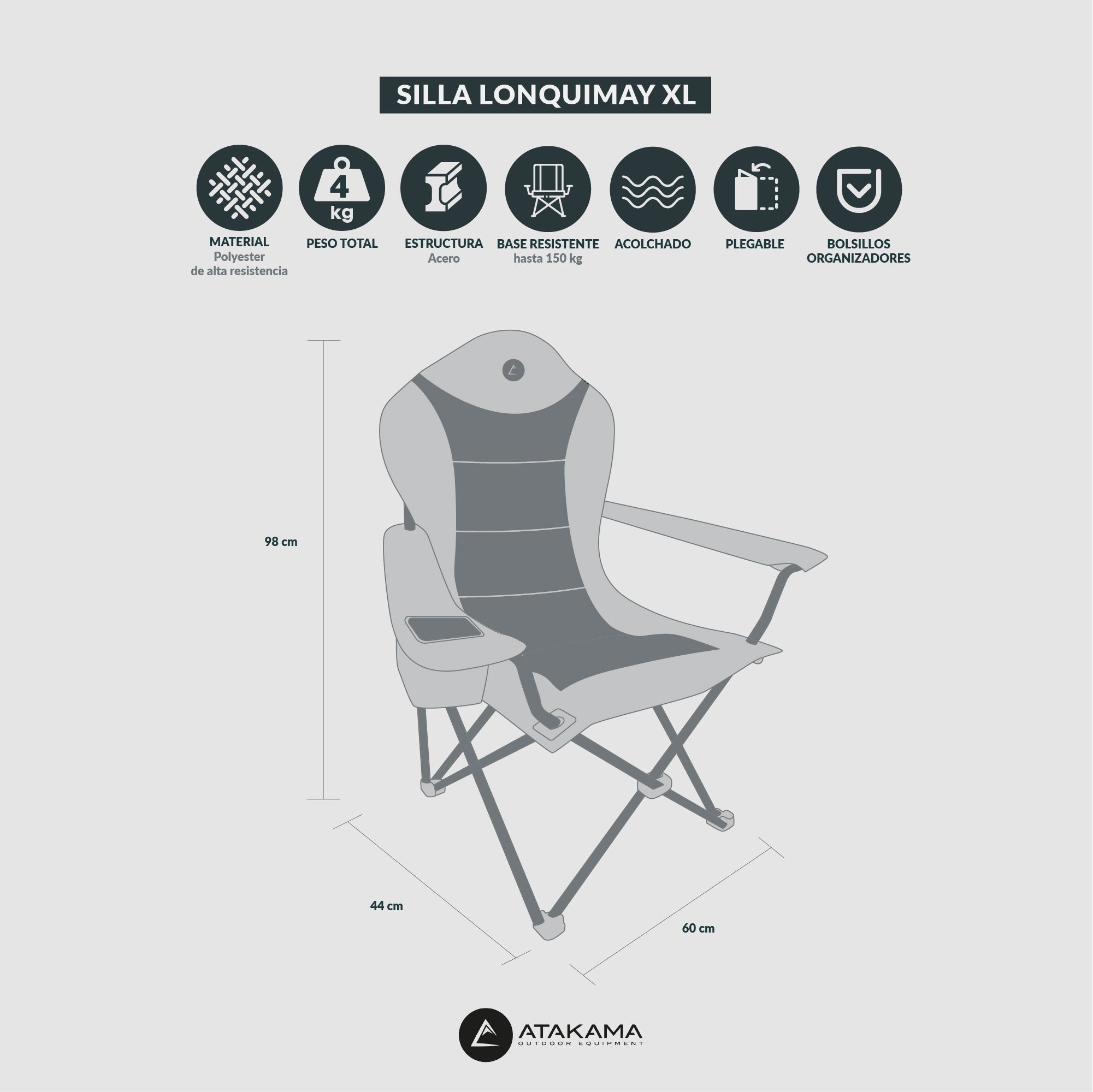 Silla Plegable Acolchada para Camping Lonquimay XL