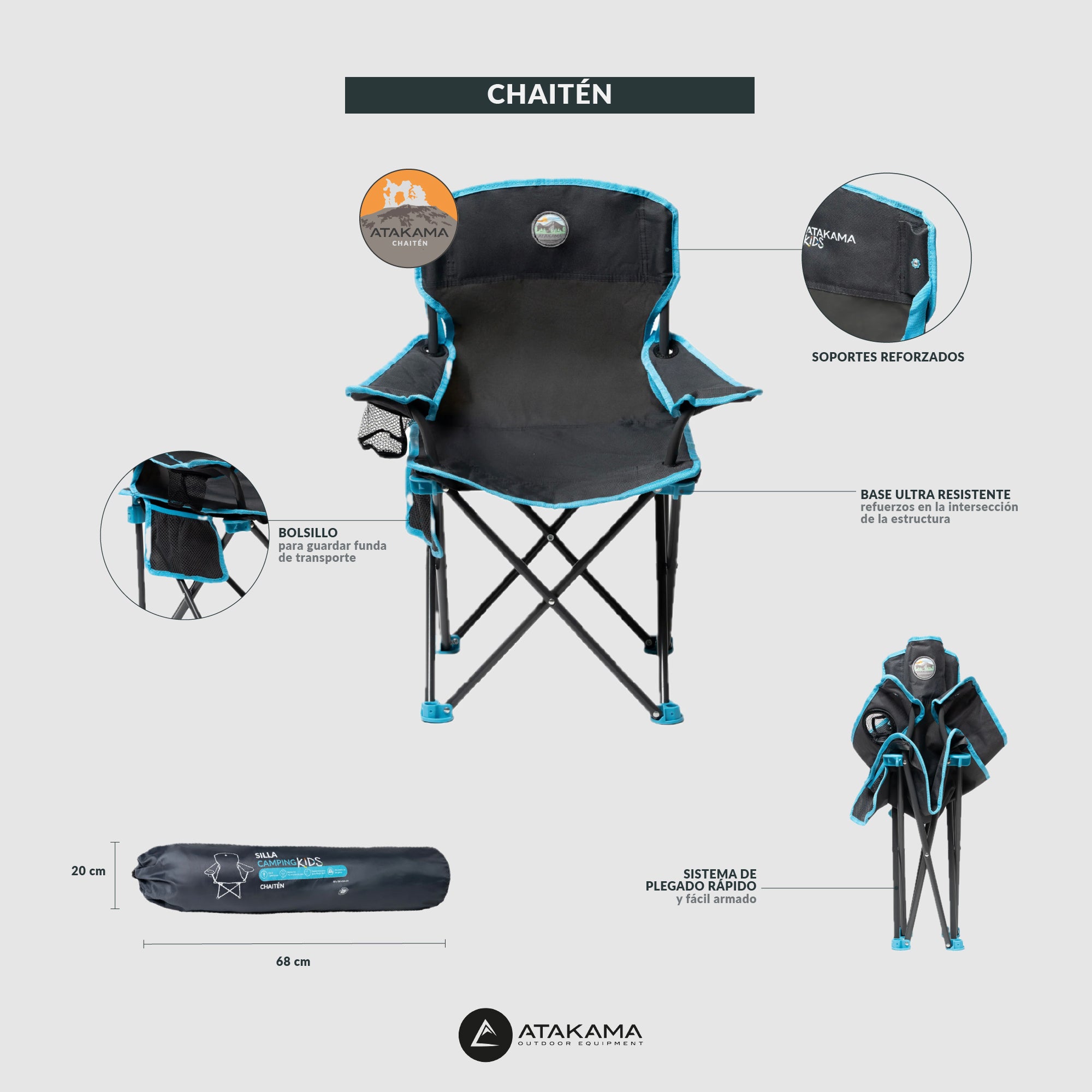 Silla de camping niños Chaitén Gris/Azul