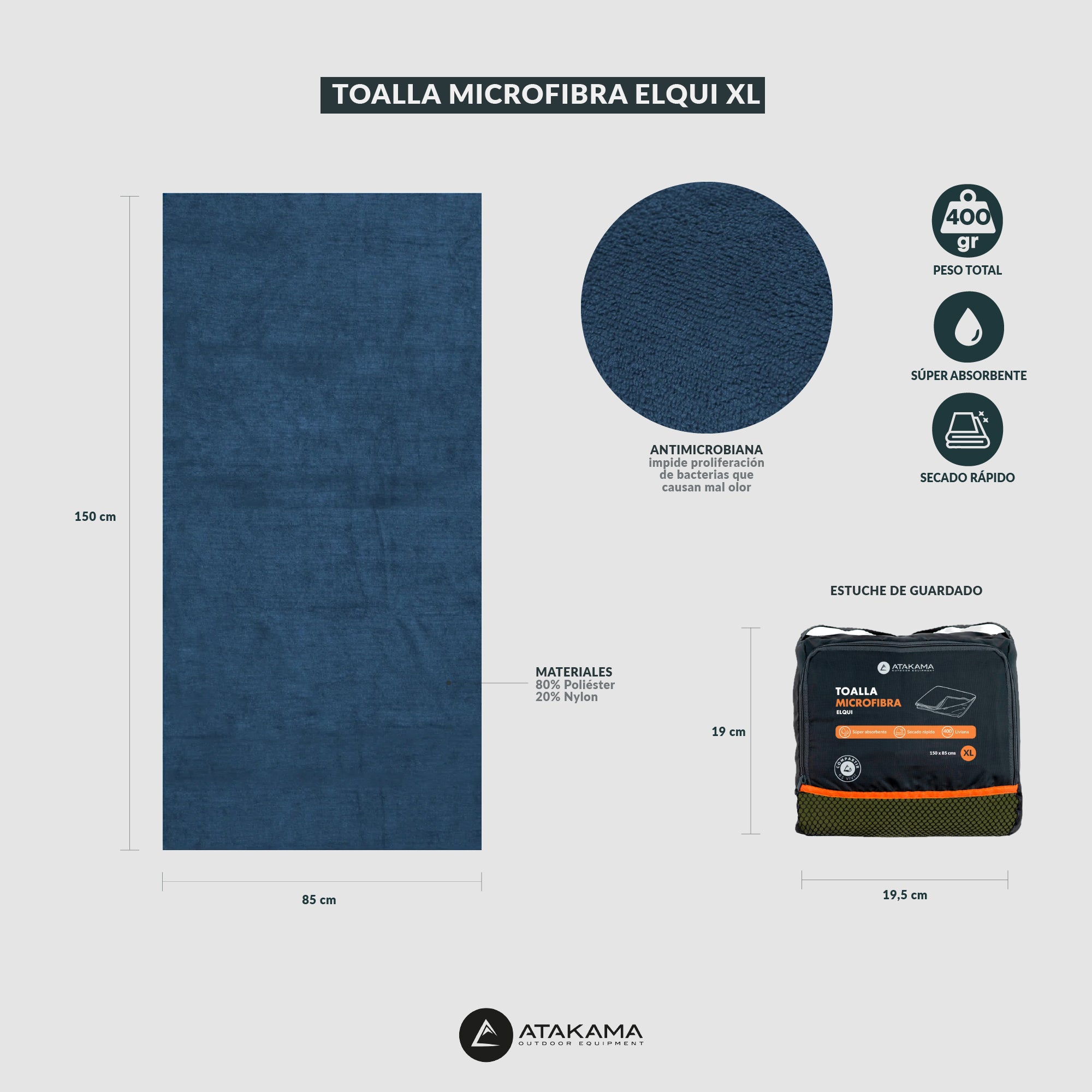 Toalla microfibra Elqui XL Azul