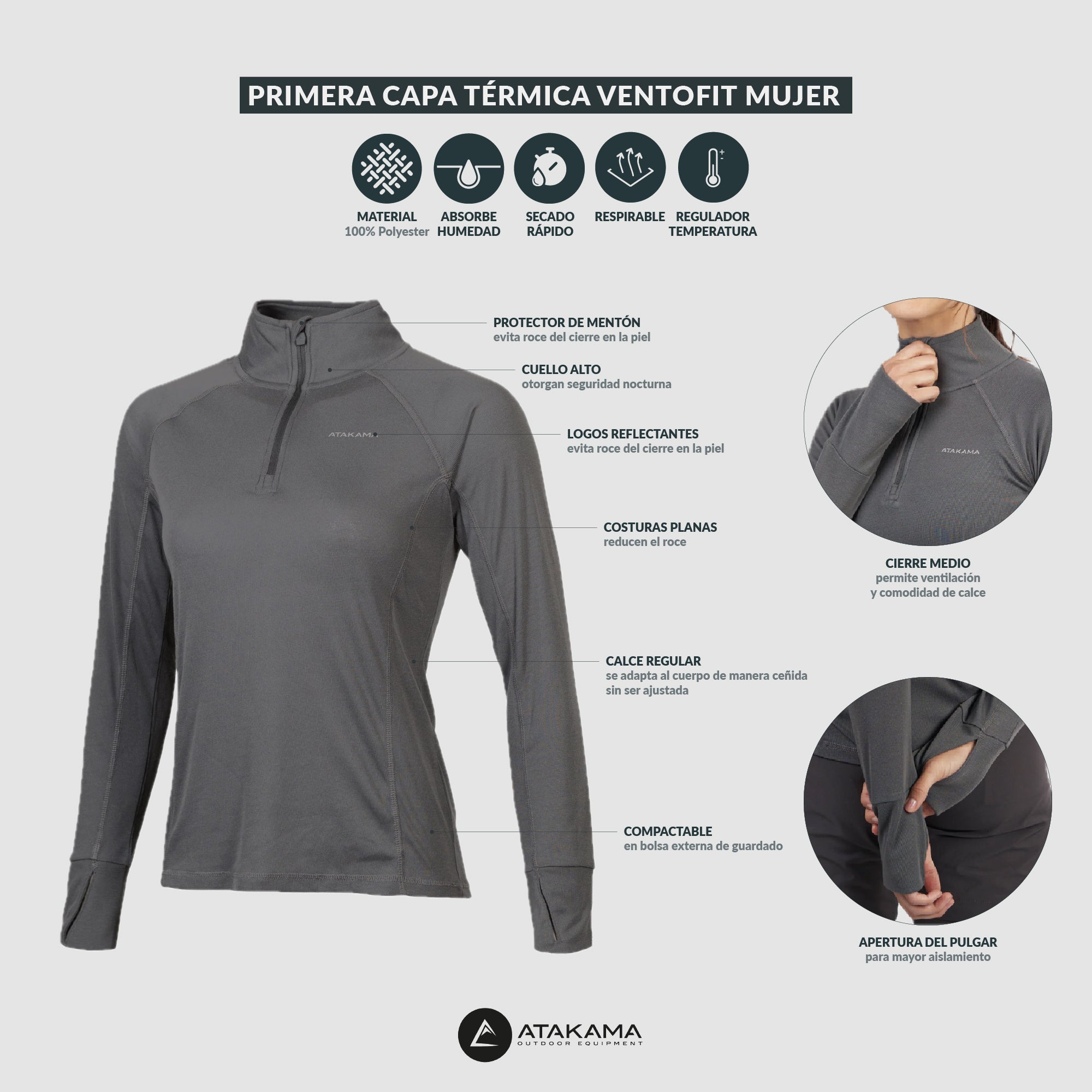 Primera capa térmica VentoFit mujer Gris