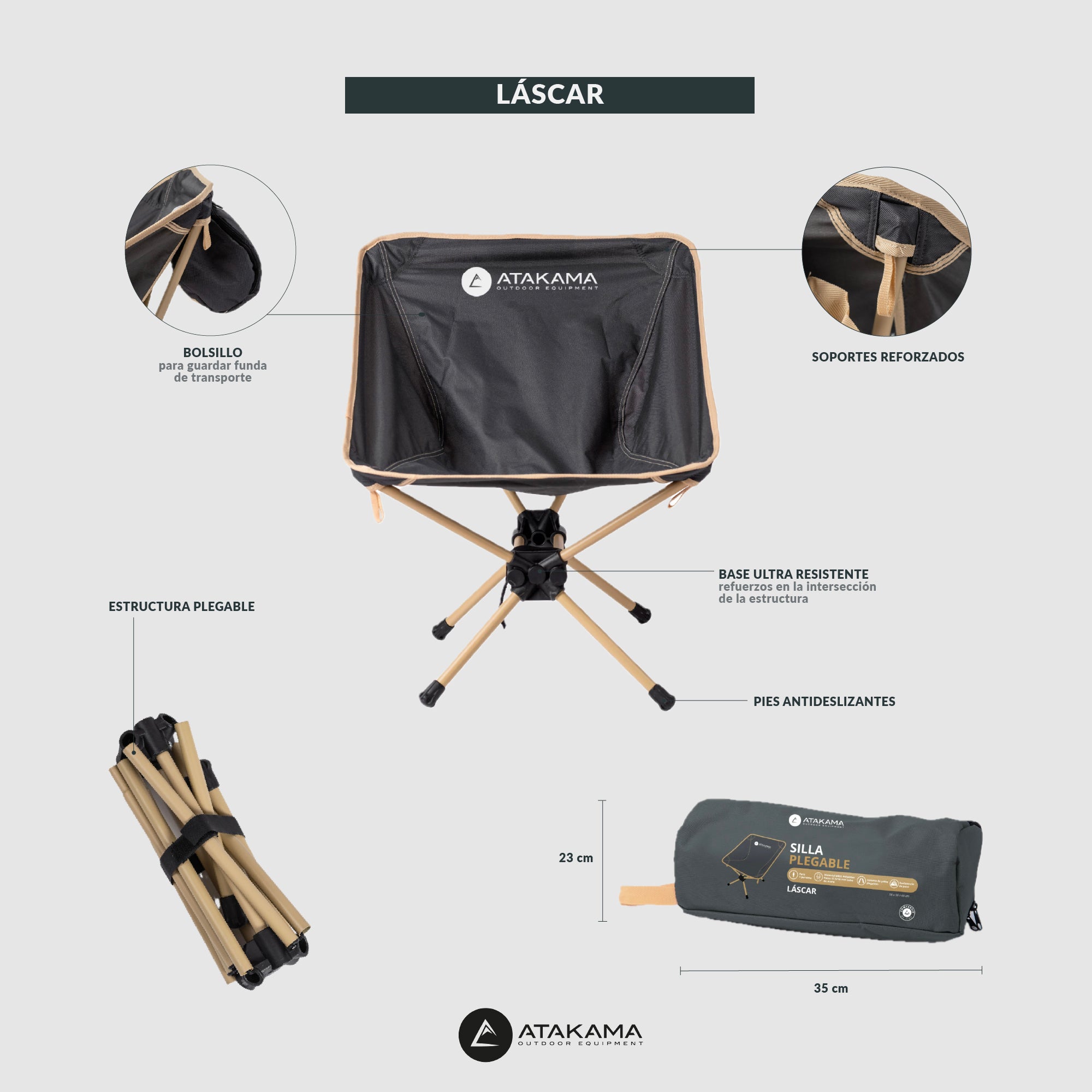 Silla plegable camping Láscar Gris/Beige