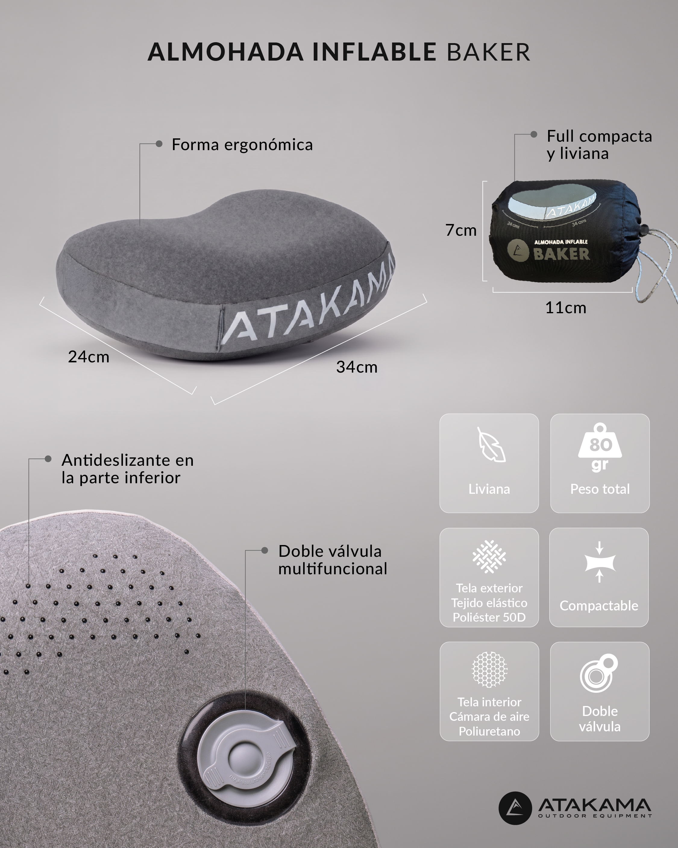 Almohada Inflable Baker Gris