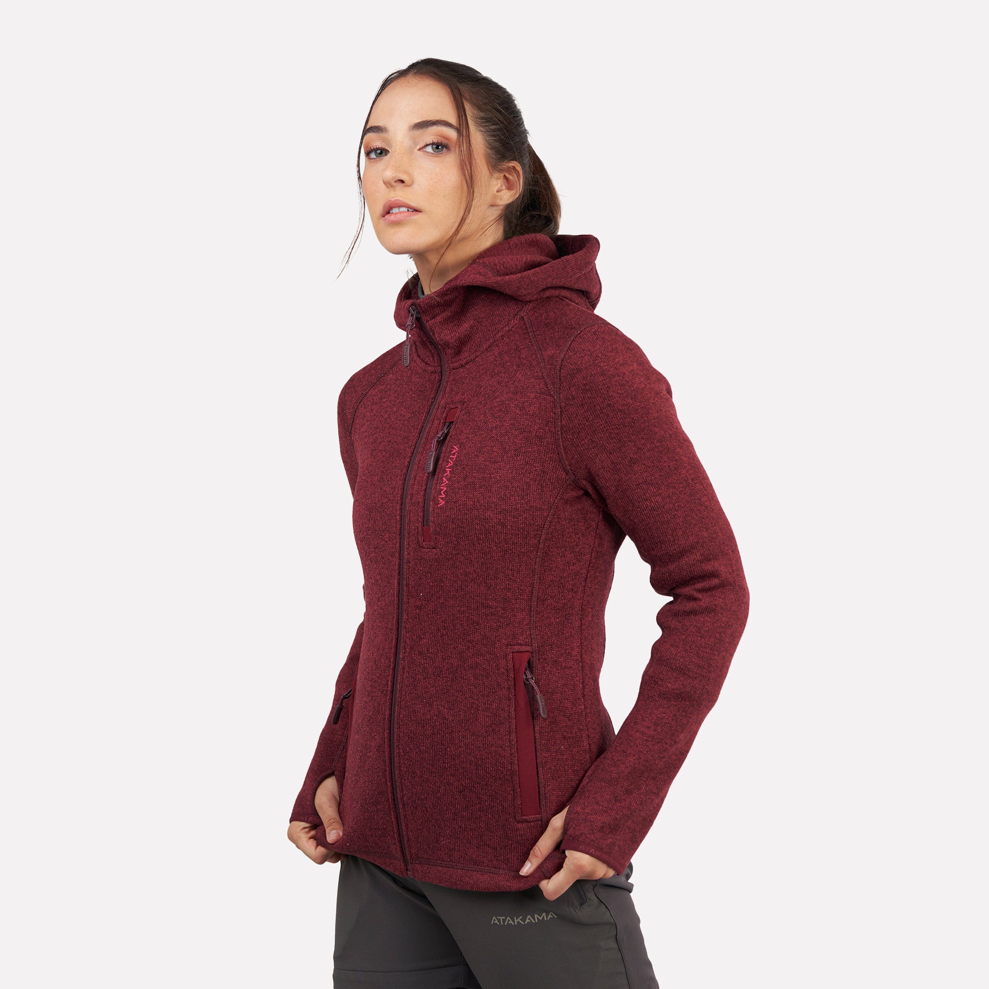 Polar tejido hoddie Full-Zip mujer Tundra jaspeado Burdeo