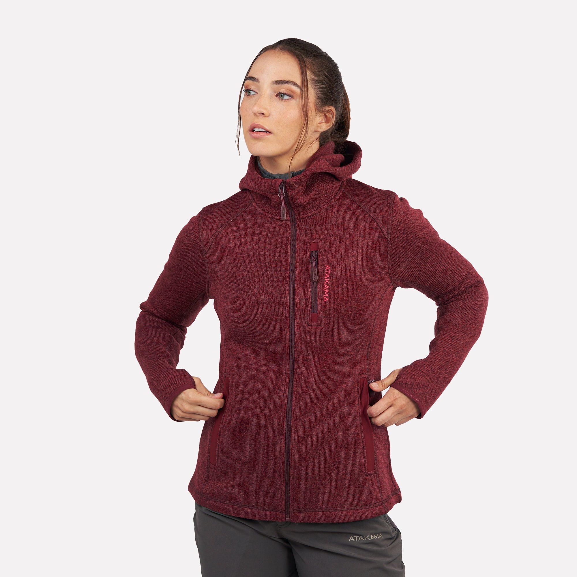 Polar tejido hoddie Full-Zip mujer Tundra jaspeado Burdeo