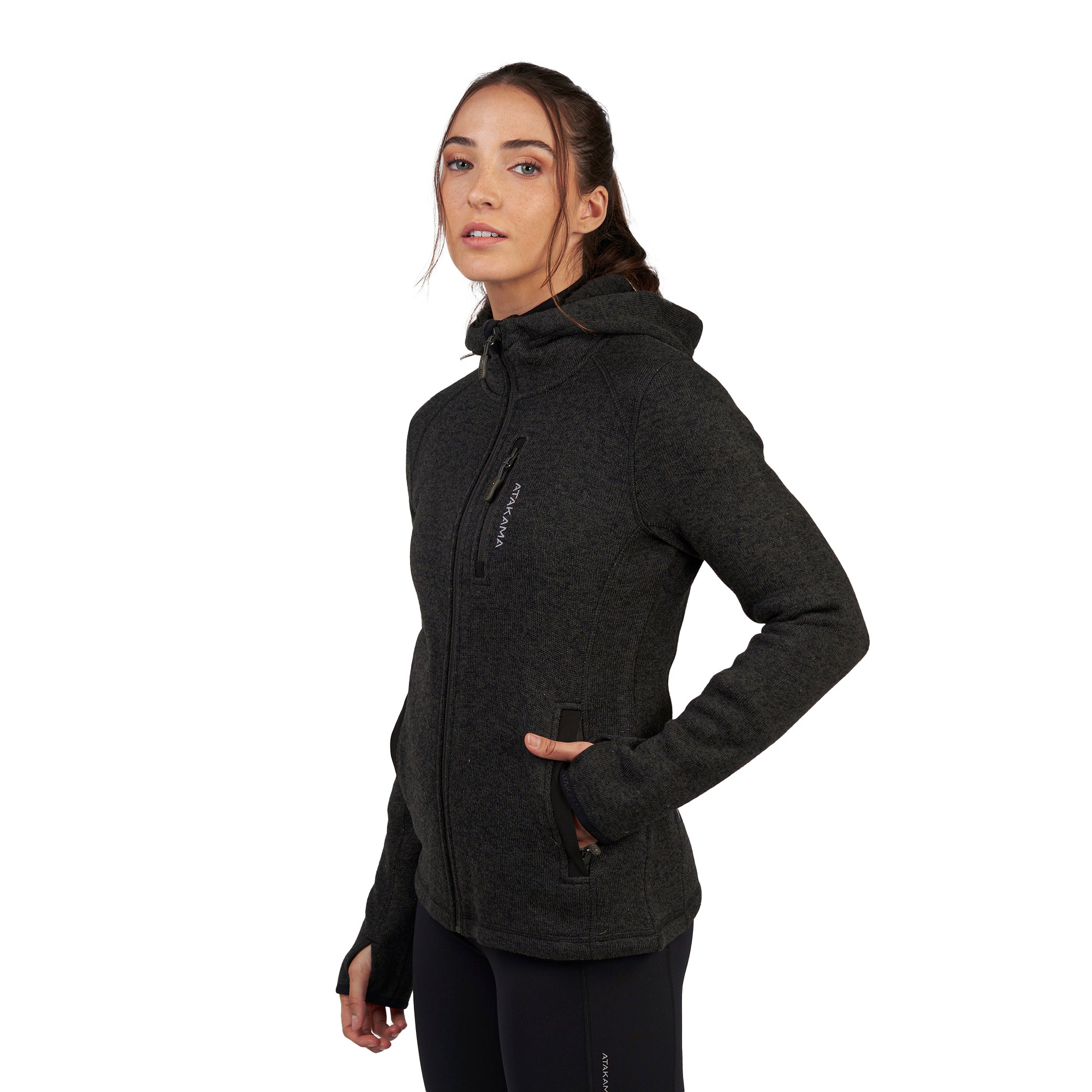 Polar tejido hoddie Full-Zip mujer Tundra jaspeado Gris