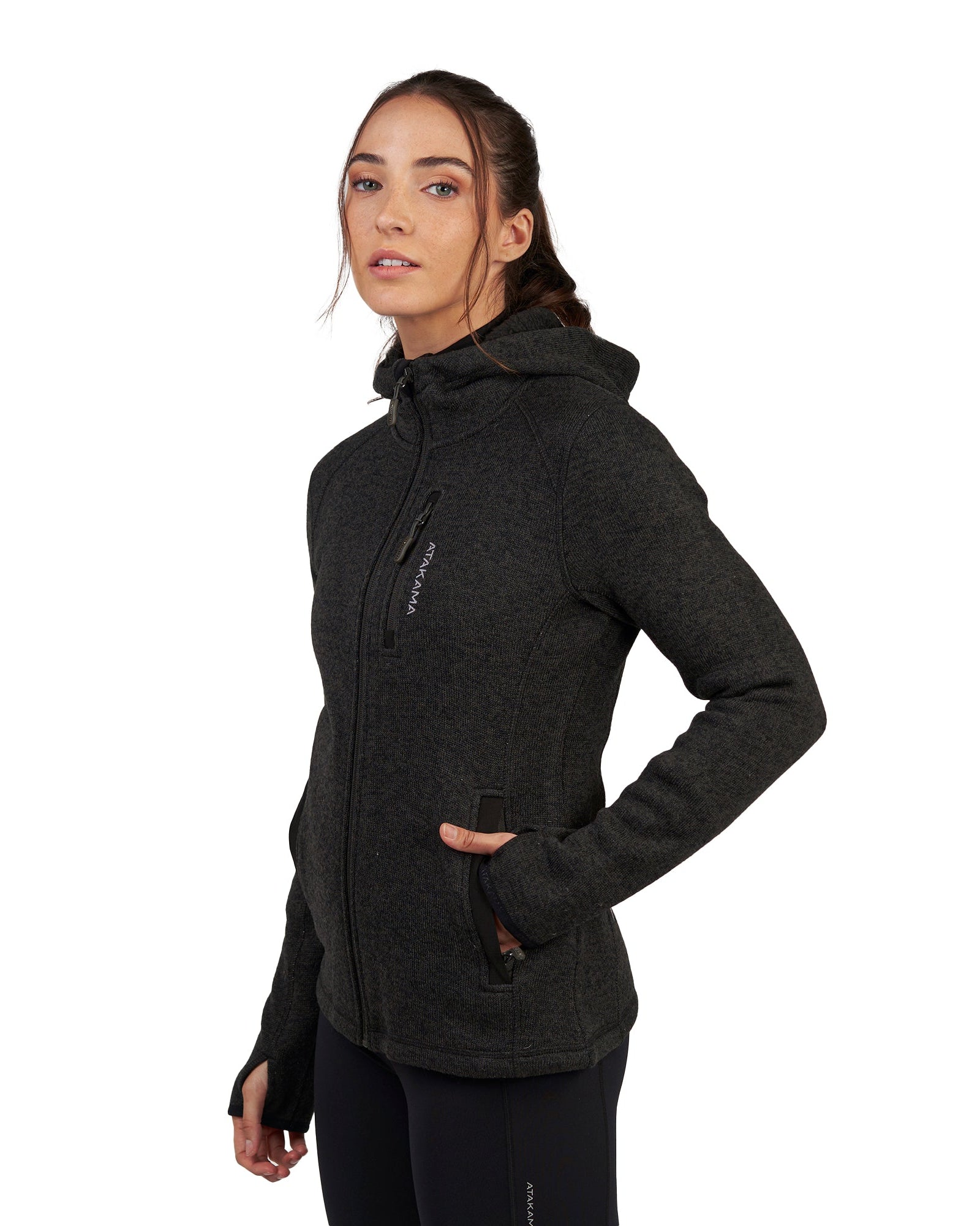 Polar Tejido Hoddie Full-Zip Mujer Tundra Jaspeado Gris - Atakama Outdoor