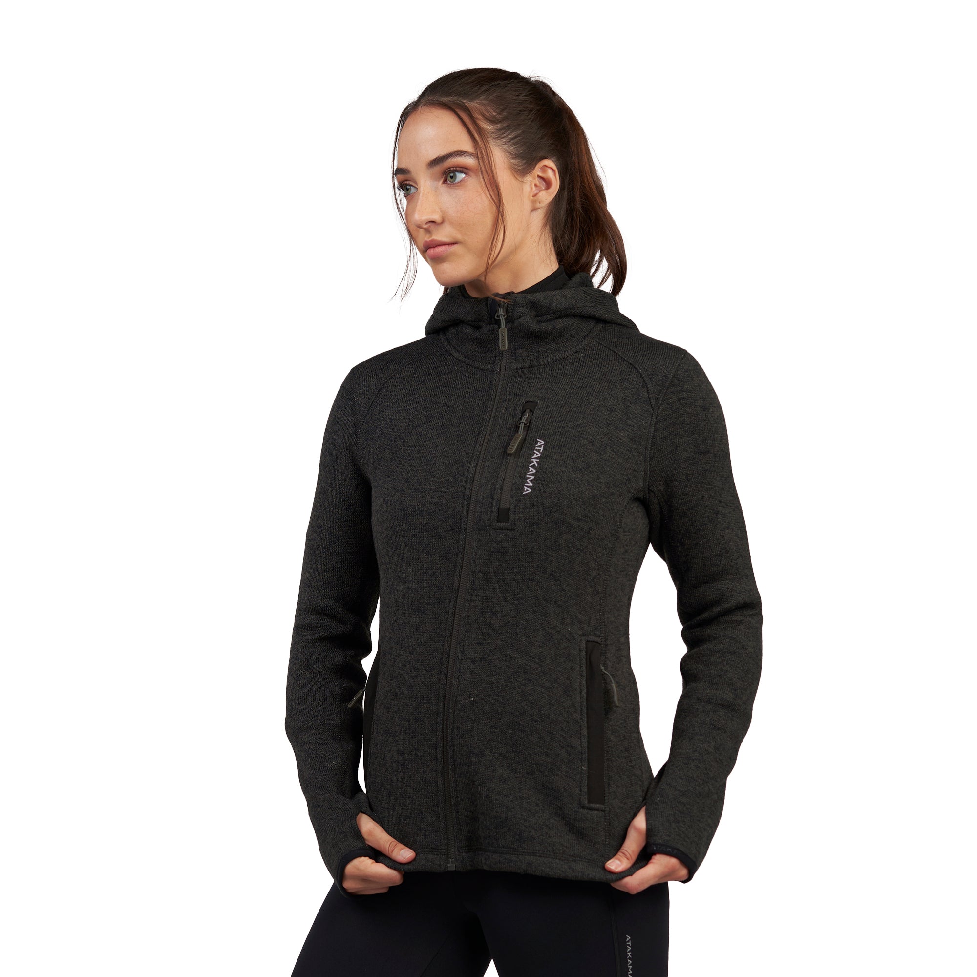 Polar tejido hoddie Full-Zip mujer Tundra jaspeado Gris