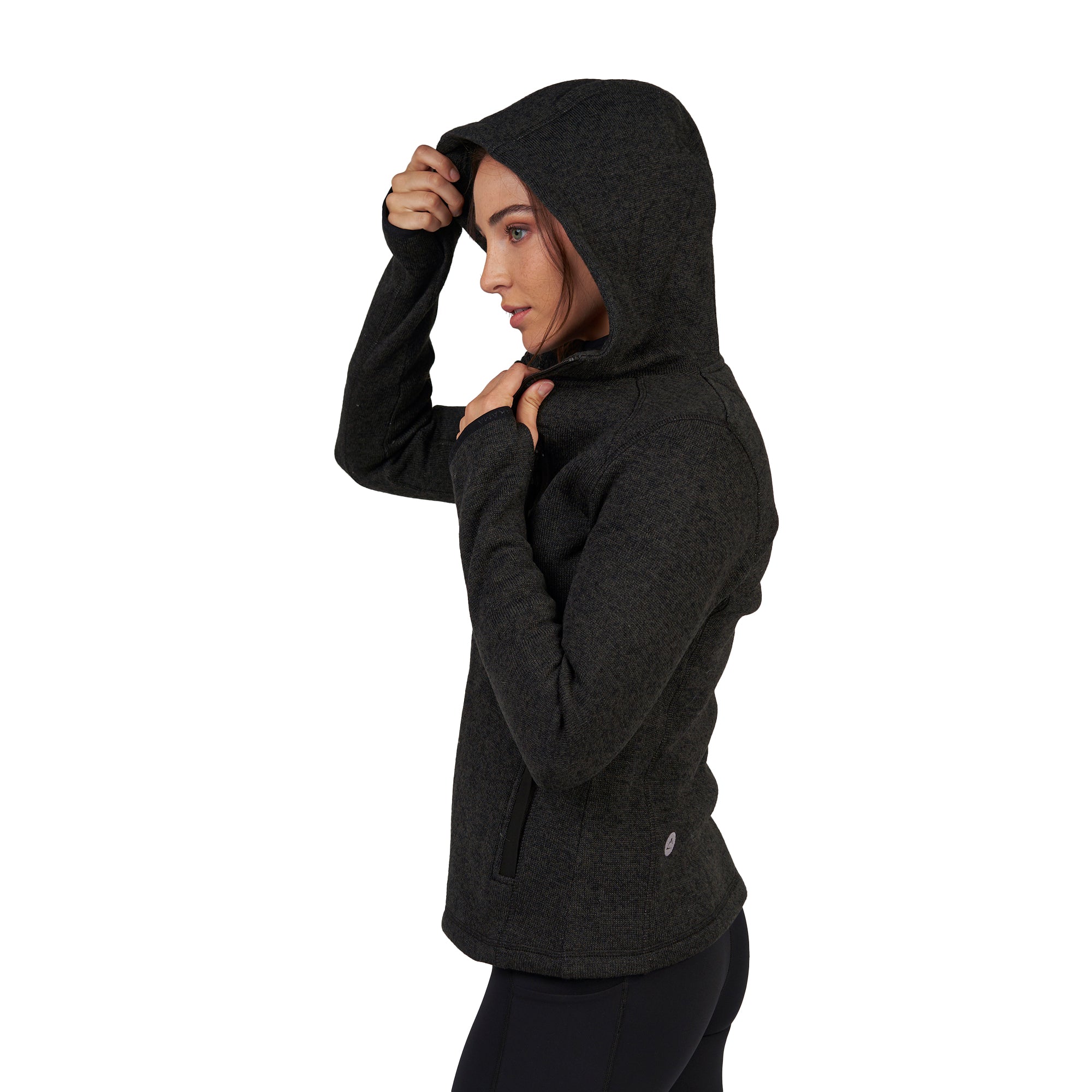 Polar tejido hoddie Full-Zip mujer Tundra jaspeado Gris