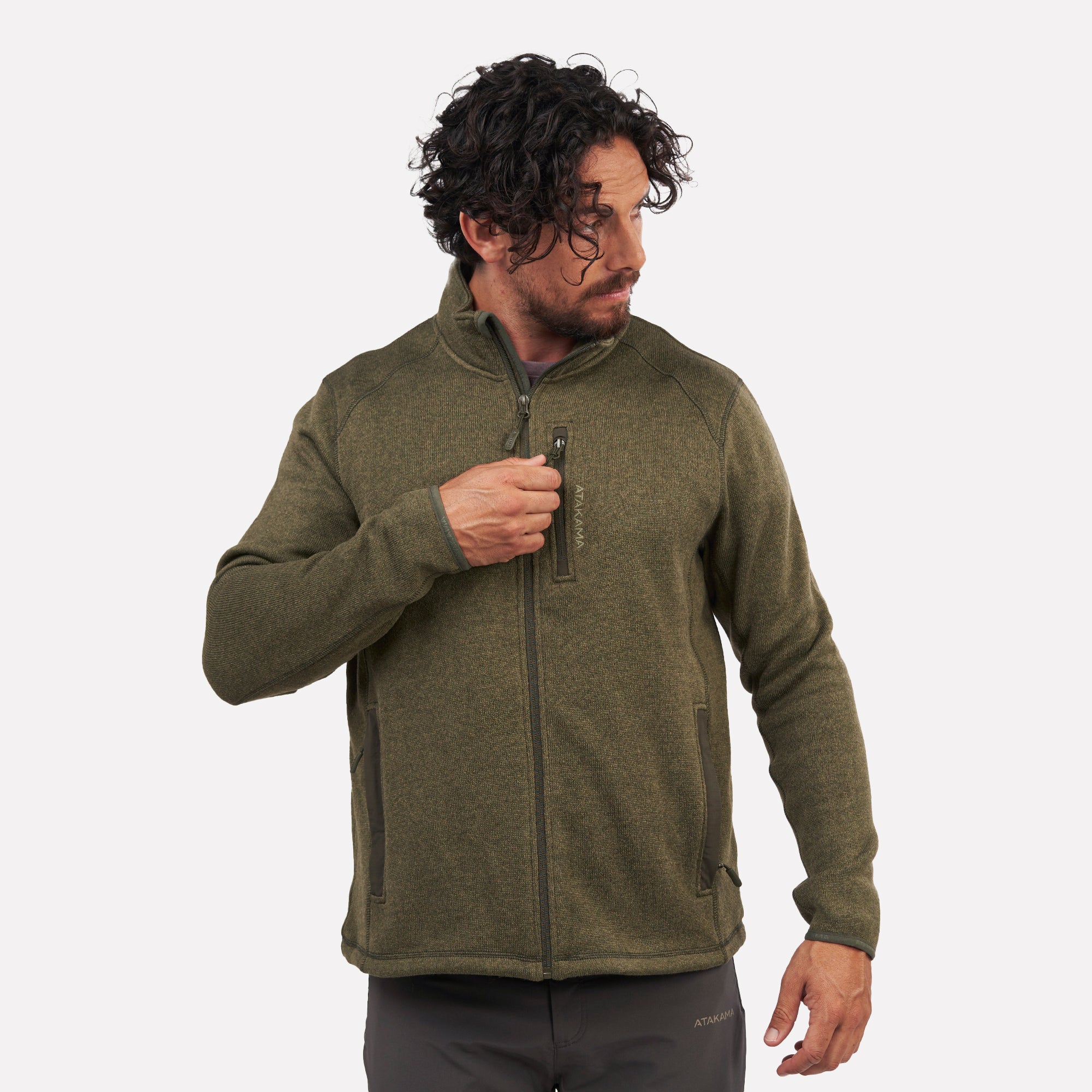 Polar tejido Full-Zip Hombre Tundra jaspeado Verde