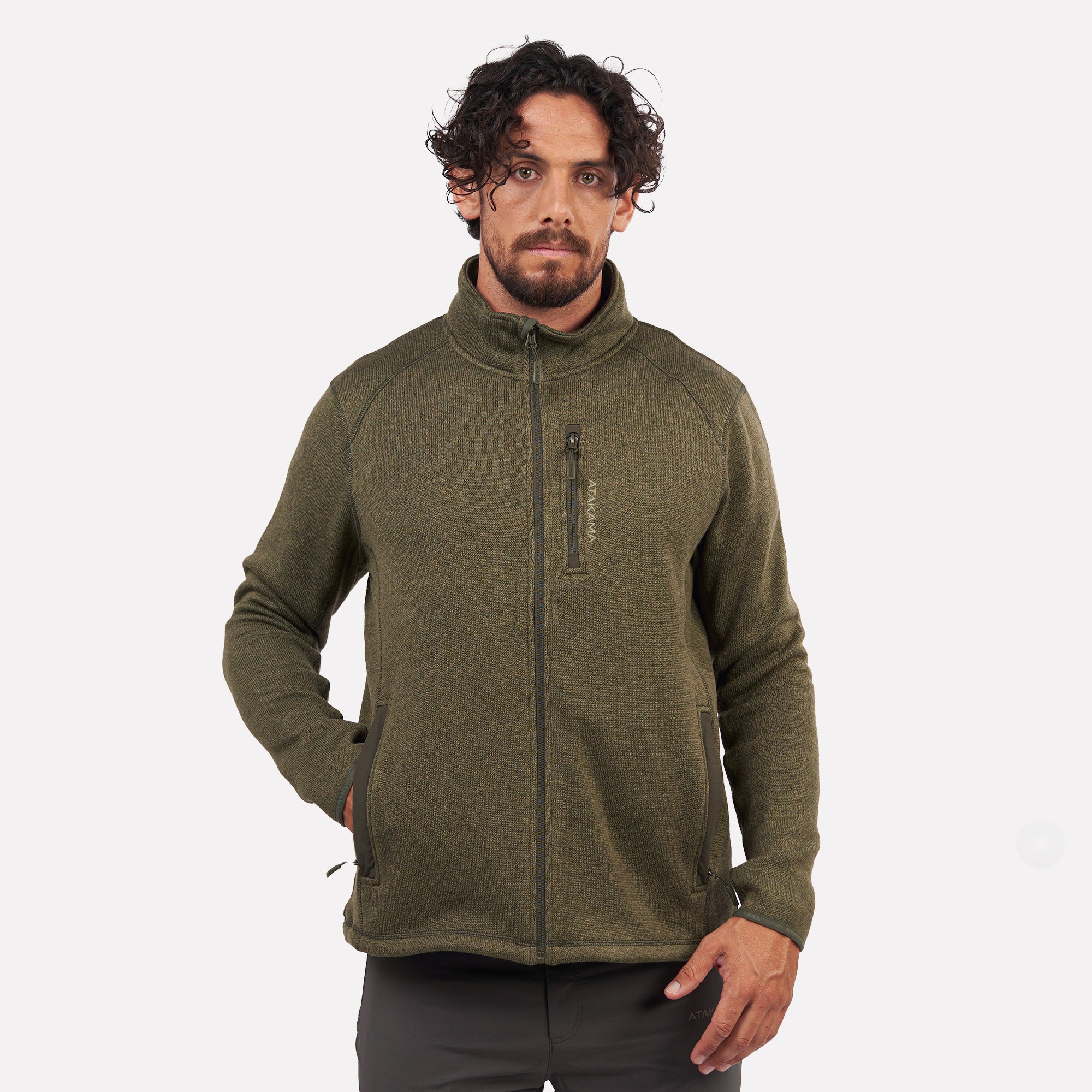 Polar tejido Full-Zip Hombre Tundra jaspeado Verde