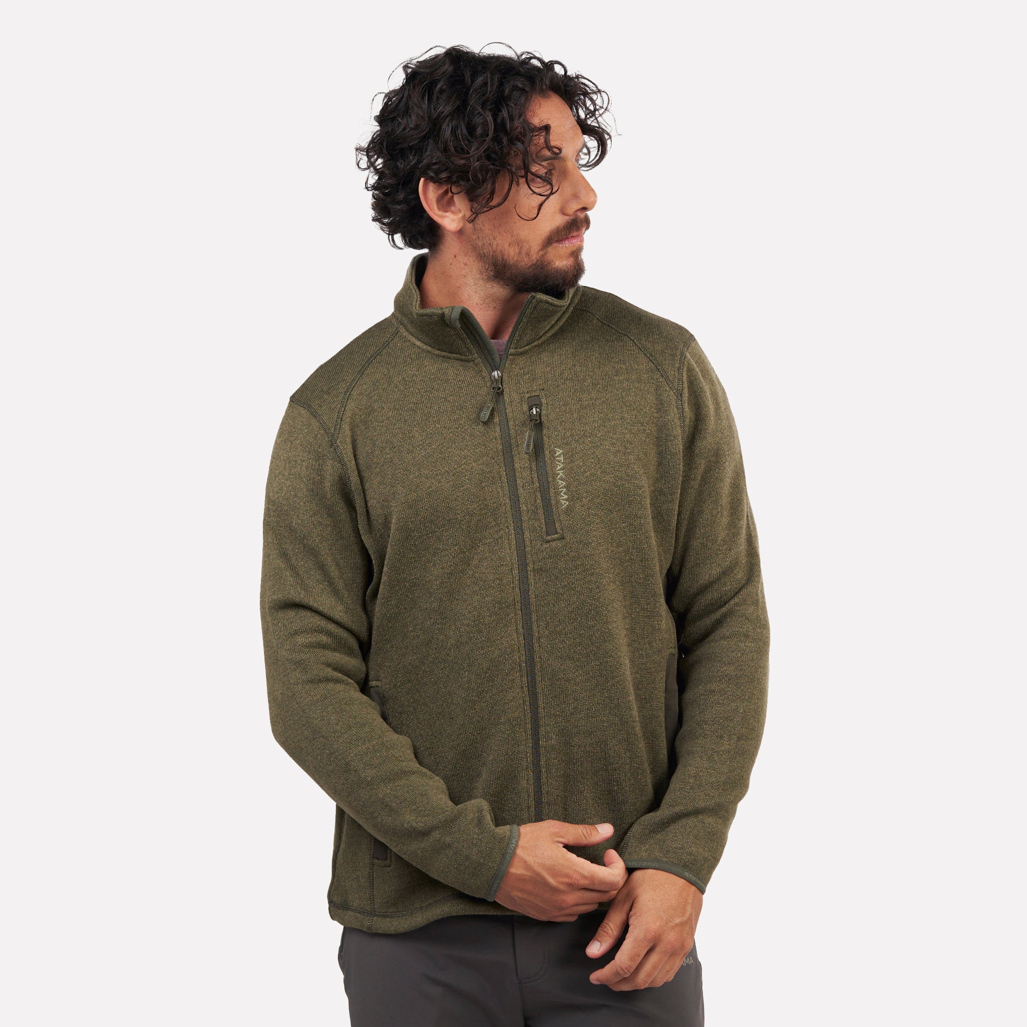Polar tejido Full-Zip Hombre Tundra jaspeado Verde