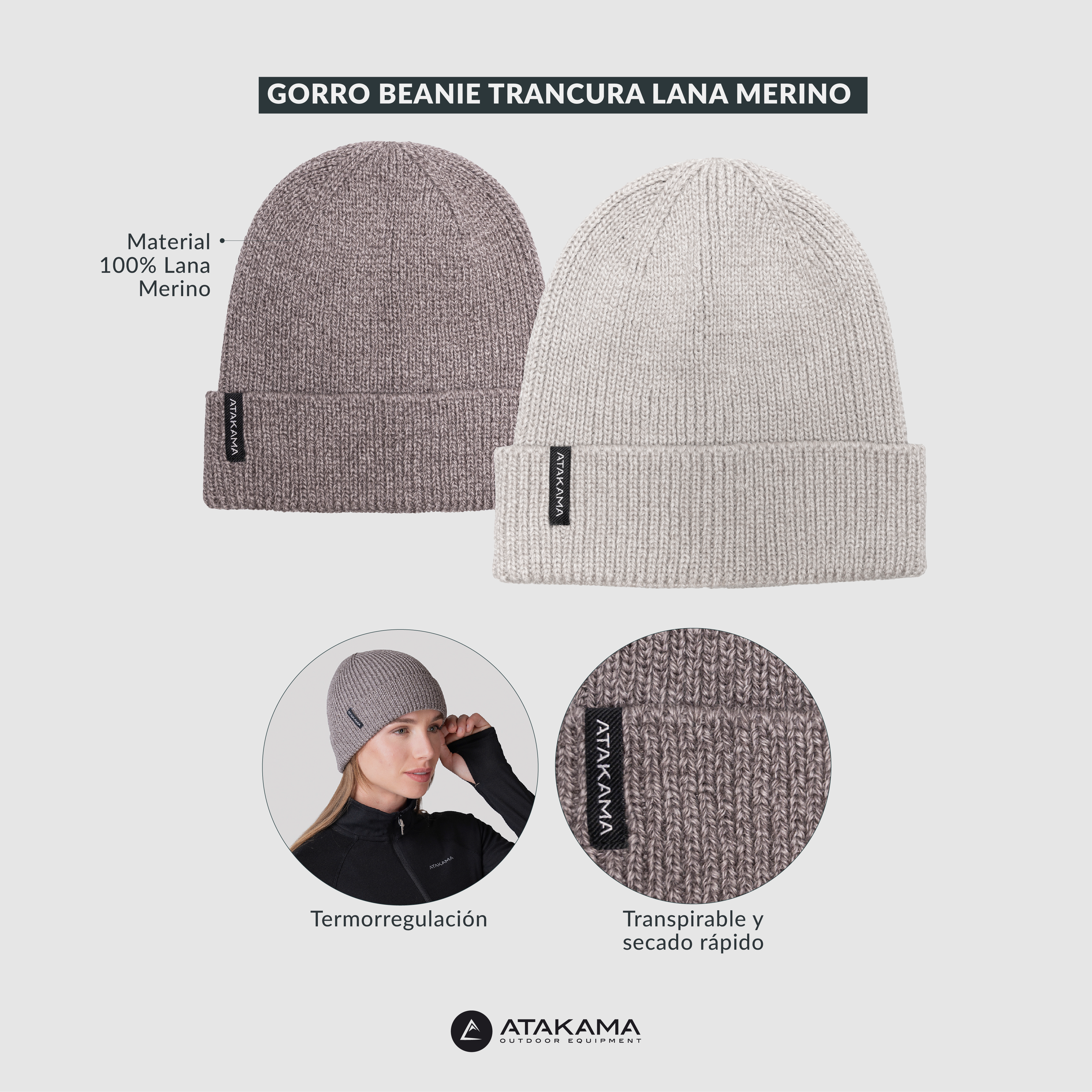 Gorro Beanie Trancura Lana Merino Beige
