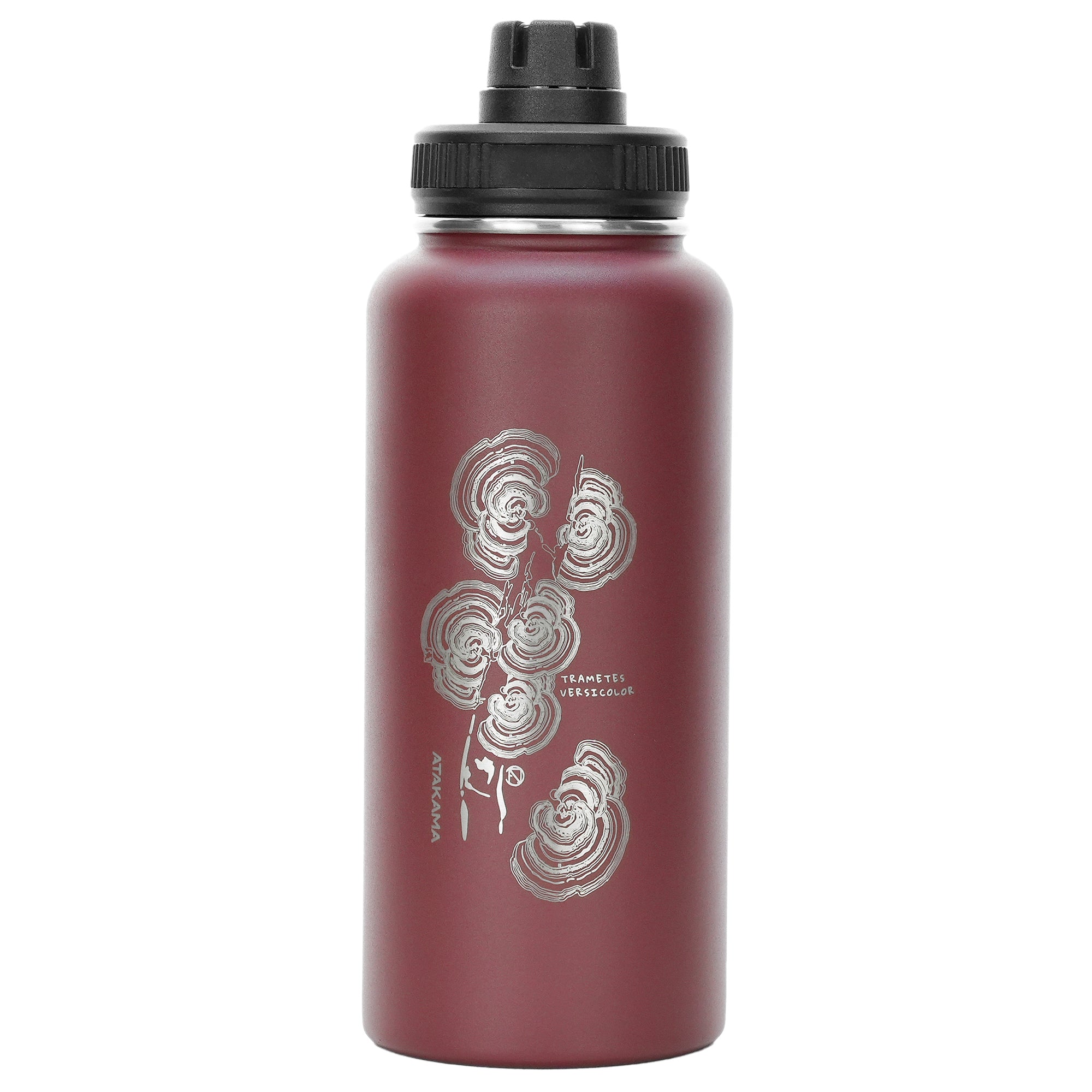 Botella termica 1 litro burdeo hongo trametes tapa Atakama Outdoor mantiene calor frio