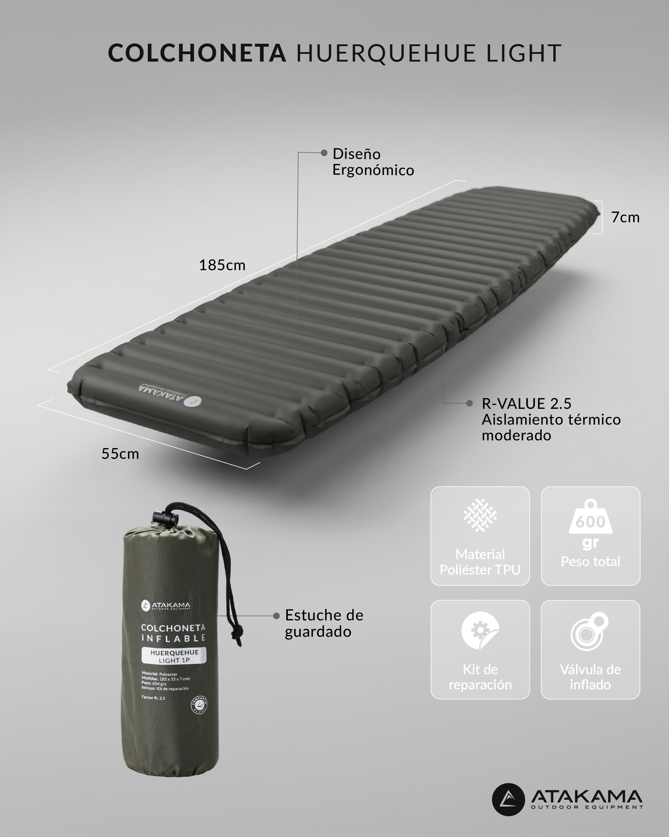 Colchoneta Inflable Trekking/Camping Huerquehue Light