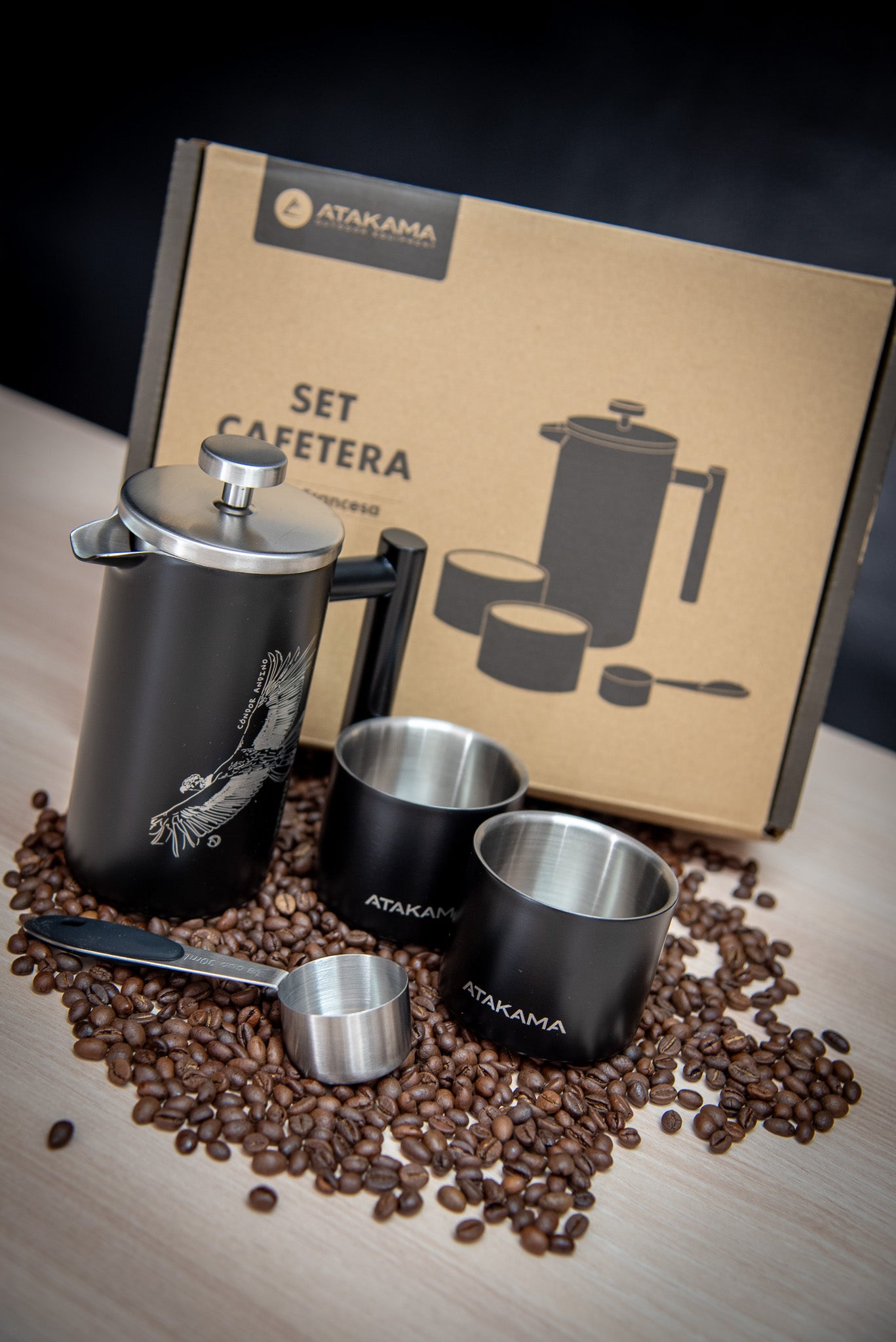 Set Cafetera + 2 vasos Térmicos Cóndor Andino Negro 350 ml