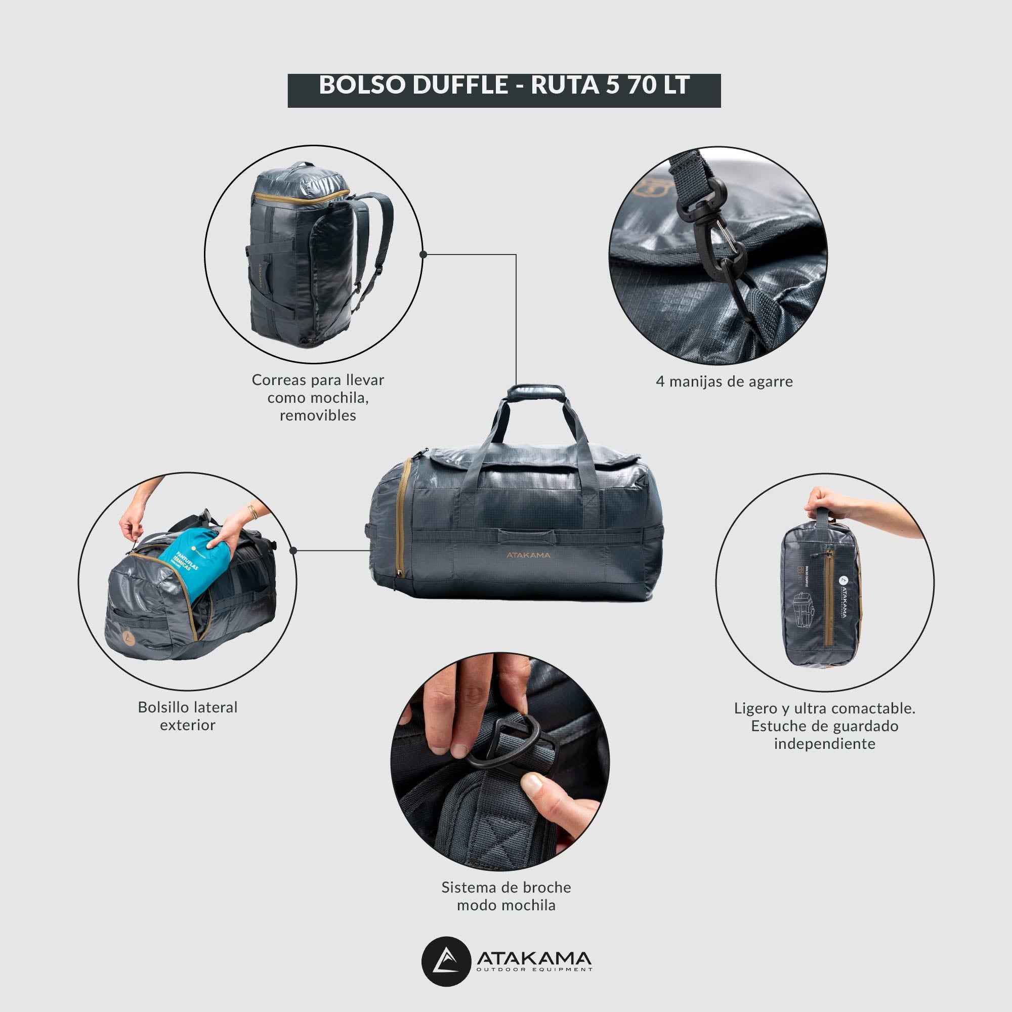 Bolso Duffle Ultra Compactable Ruta 5 70 lt