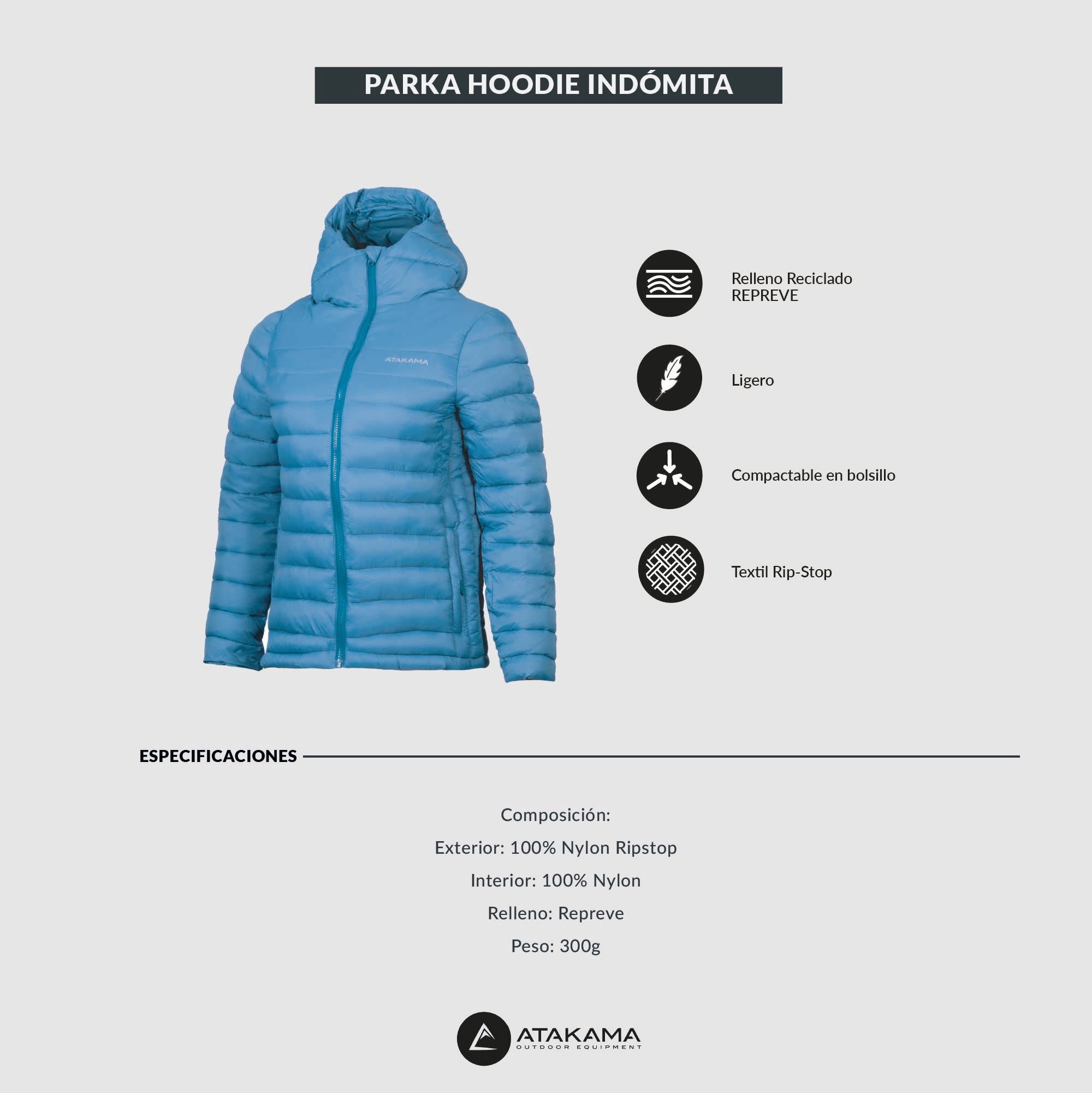 Chaqueta Parka térmica mujer hoodie Indómita Azul