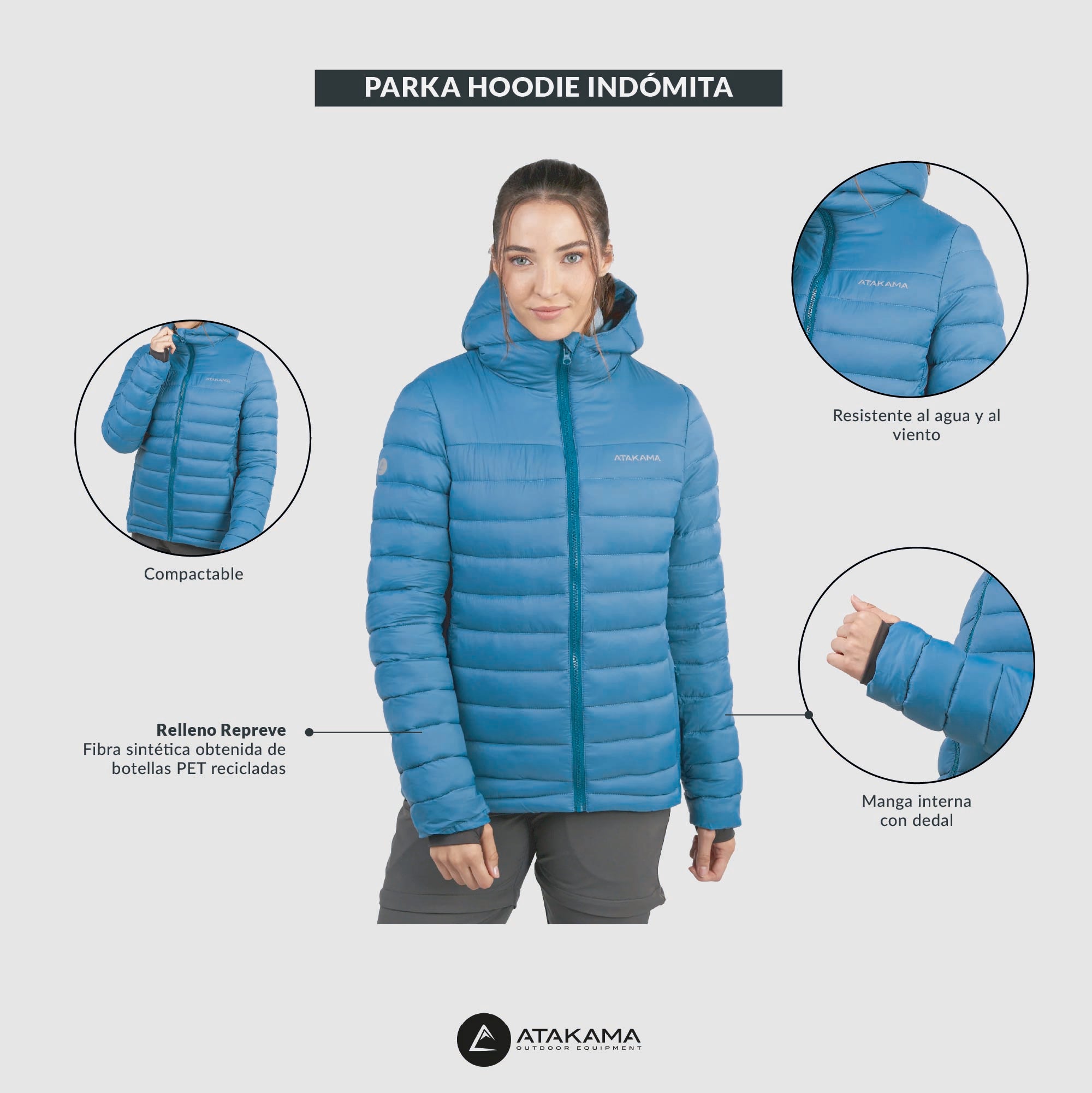 Chaqueta Parka térmica mujer hoodie Indómita Azul