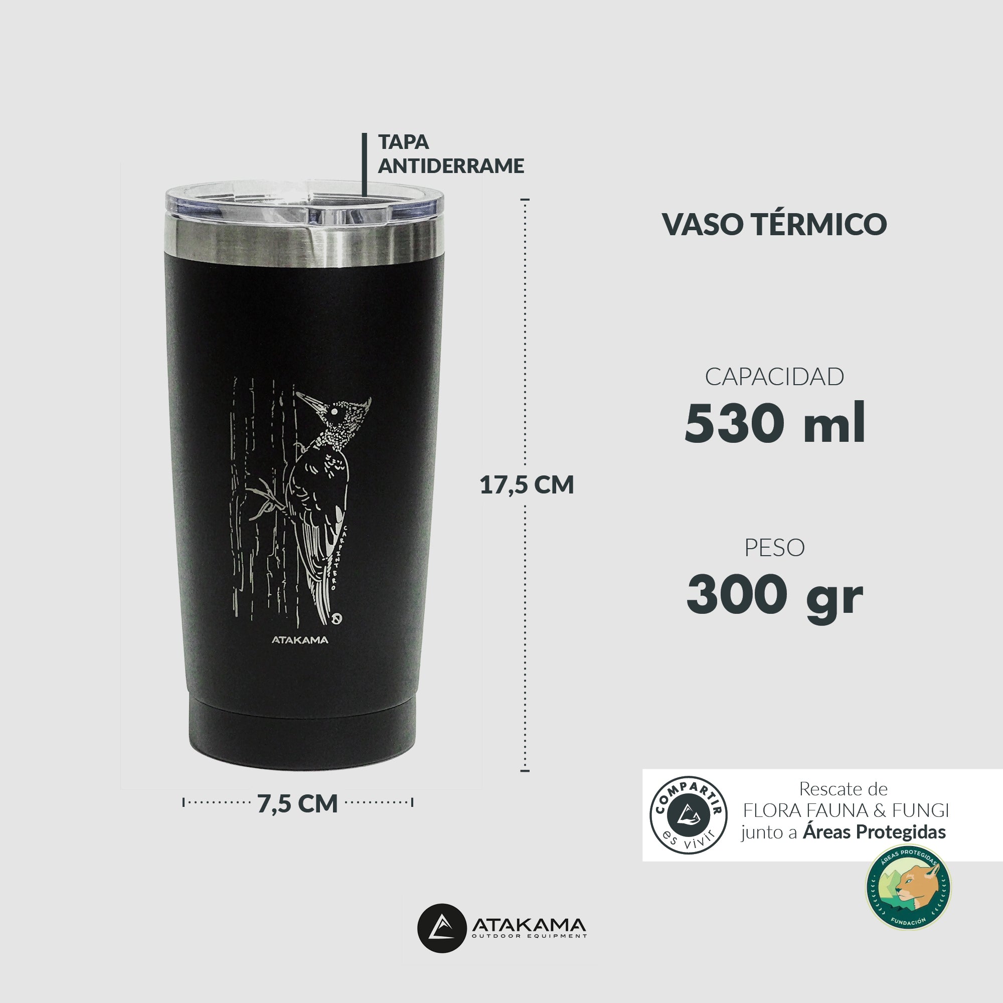 Vaso térmico Carpintero 530 ml Negro