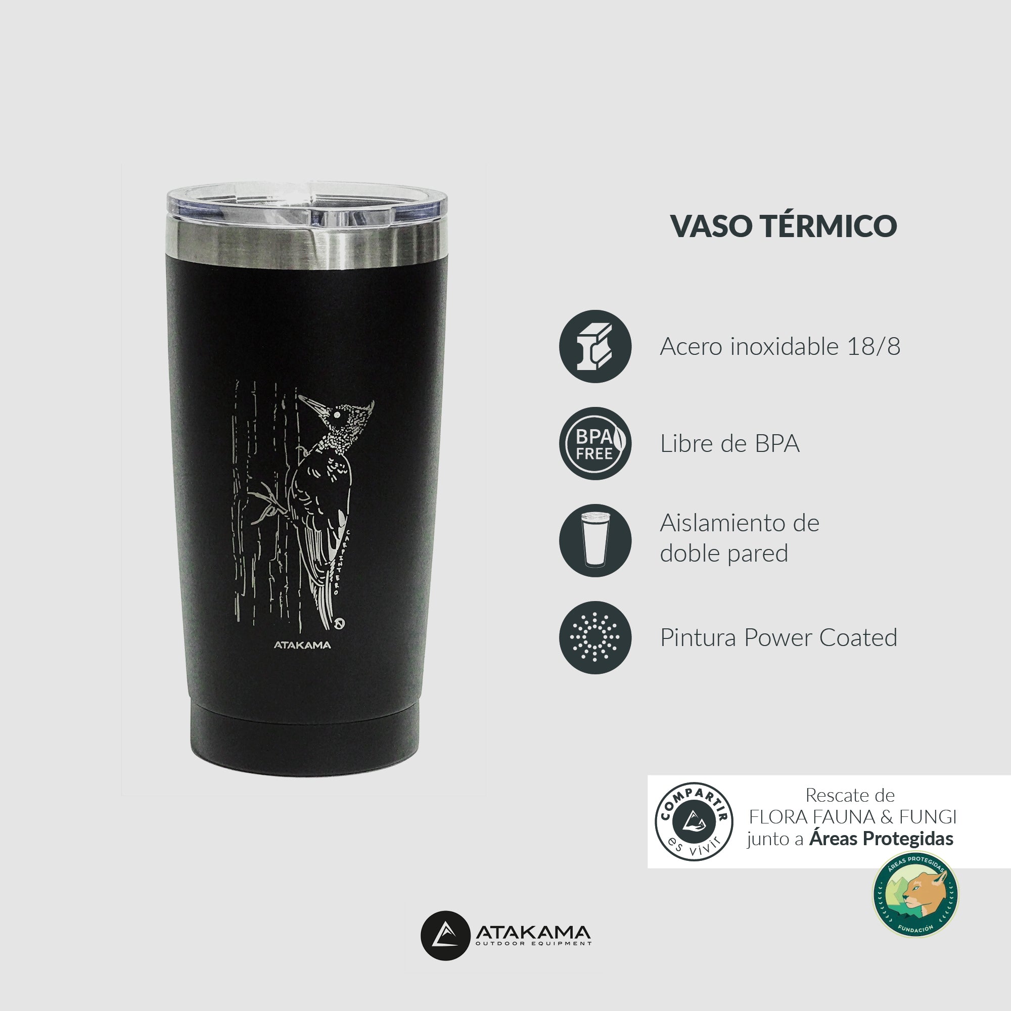 Vaso térmico Carpintero 530 ml Negro