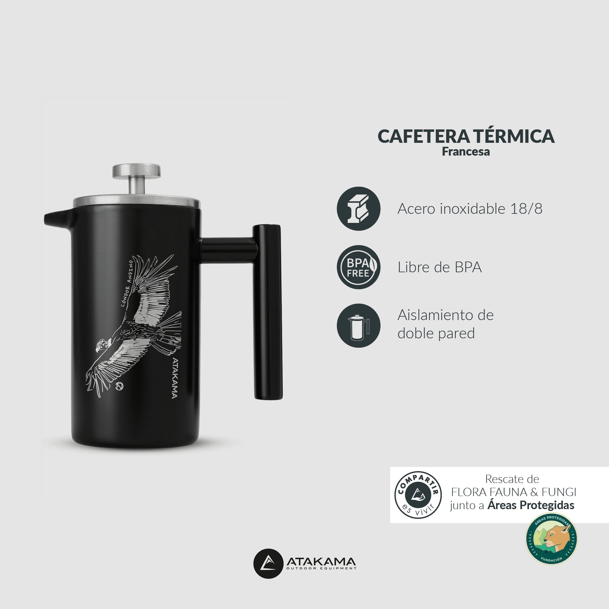 Set Cafetera + 2 vasos Térmicos Cóndor Andino Negro 350 ml
