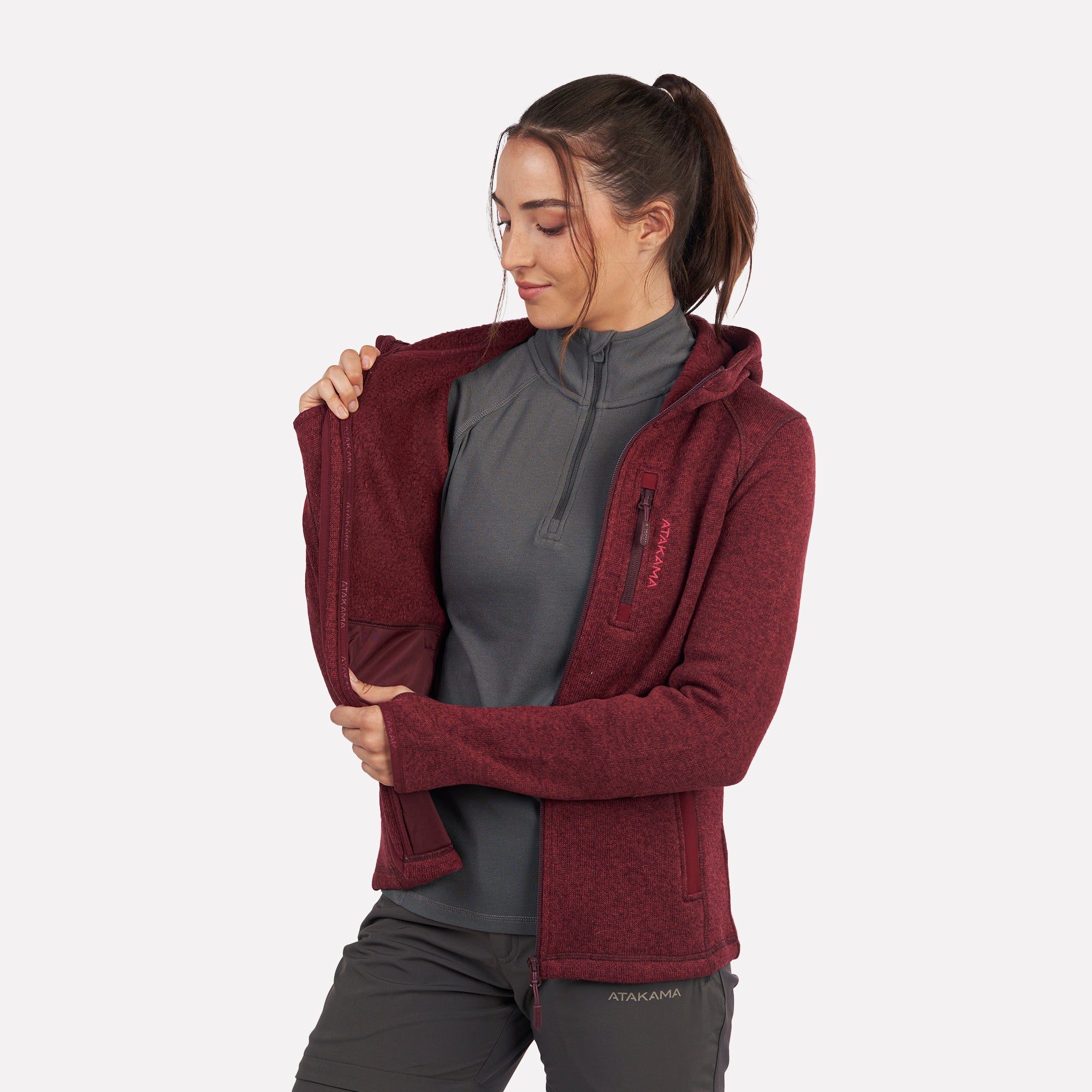 Polar tejido hoddie Full-Zip mujer Tundra jaspeado Burdeo