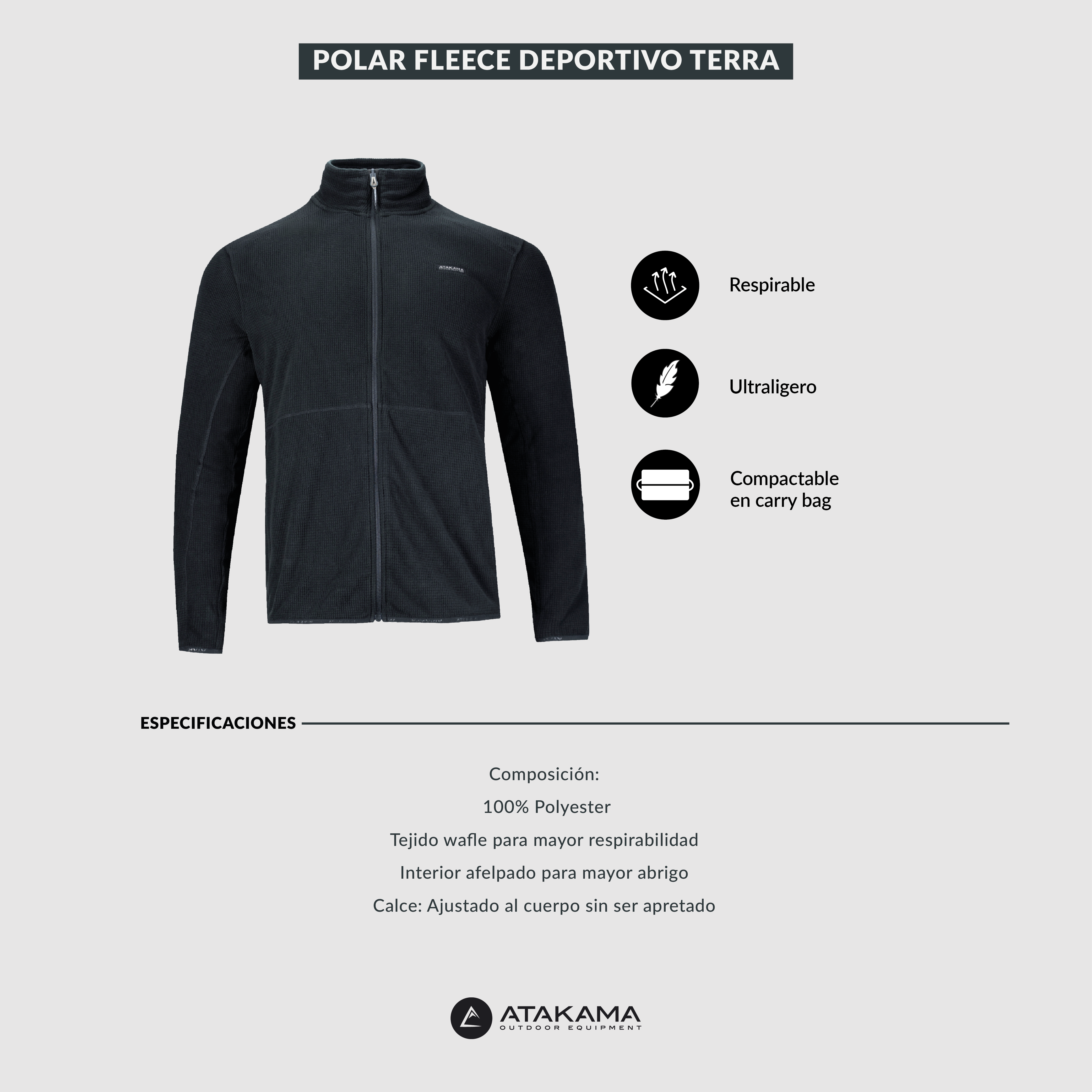 Polar Fleece Deportivo Terra Full Zip Hombre Negro