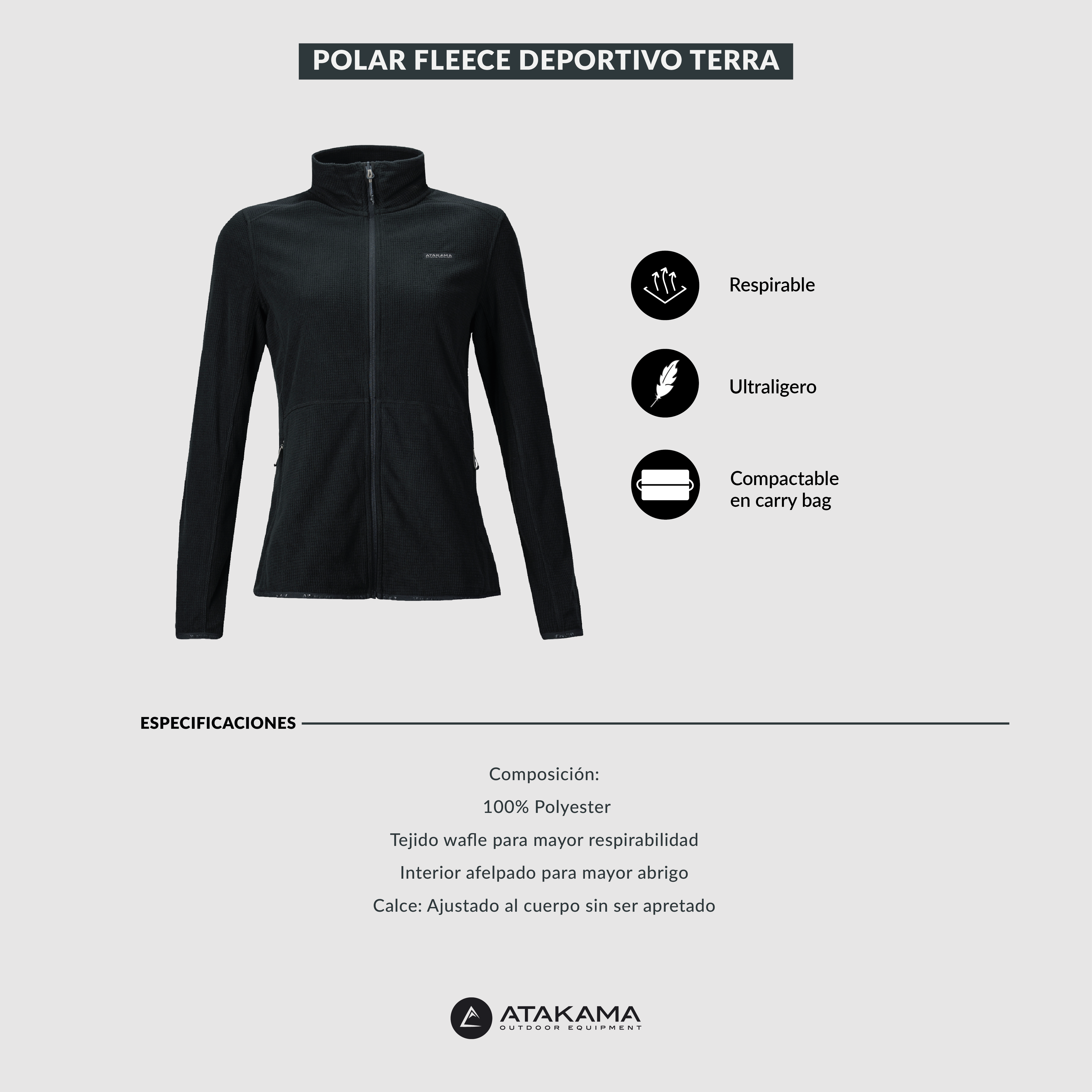 Polar Fleece Deportivo Terra Full Zip Mujer Negro