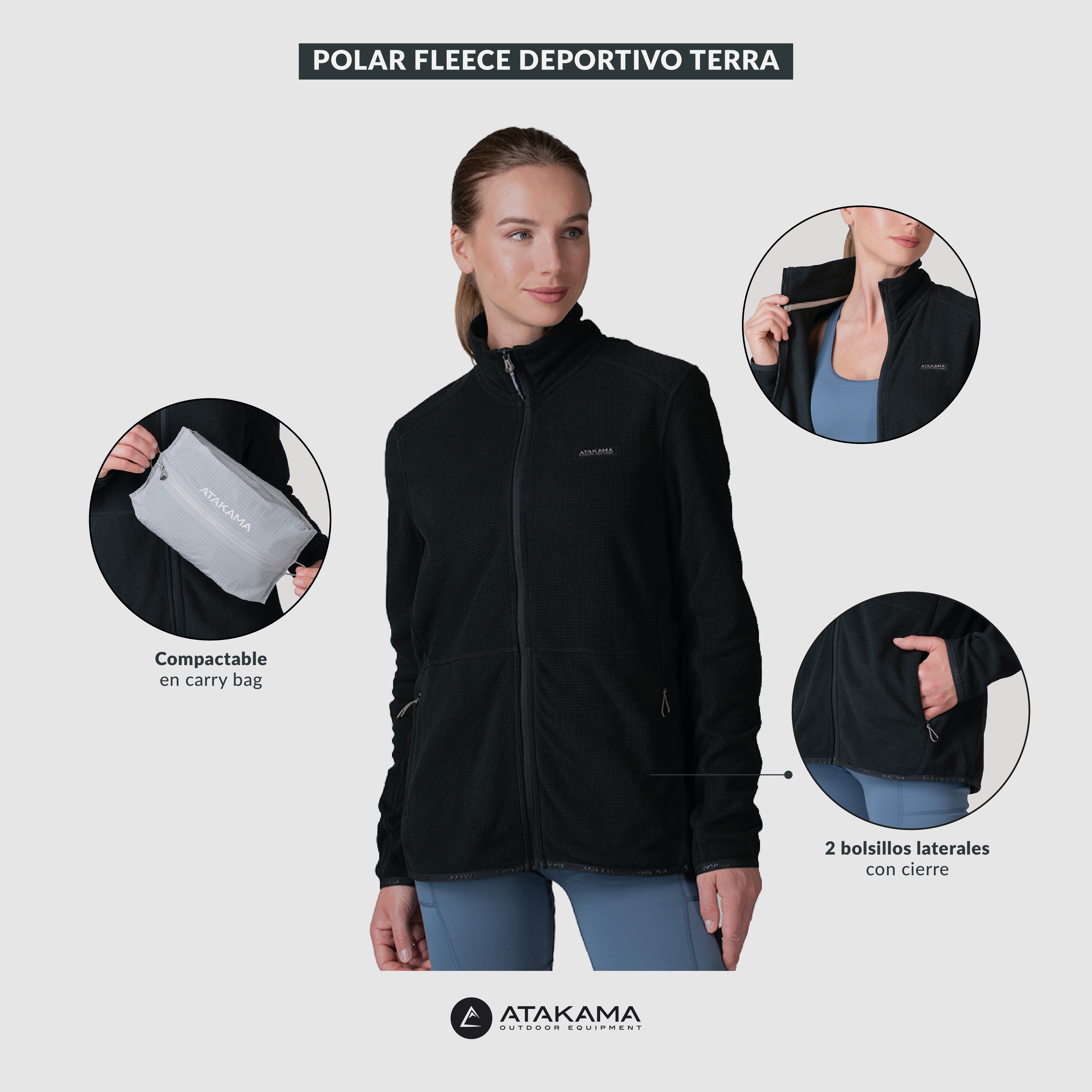 Polar Fleece Deportivo Terra Full Zip Mujer Negro
