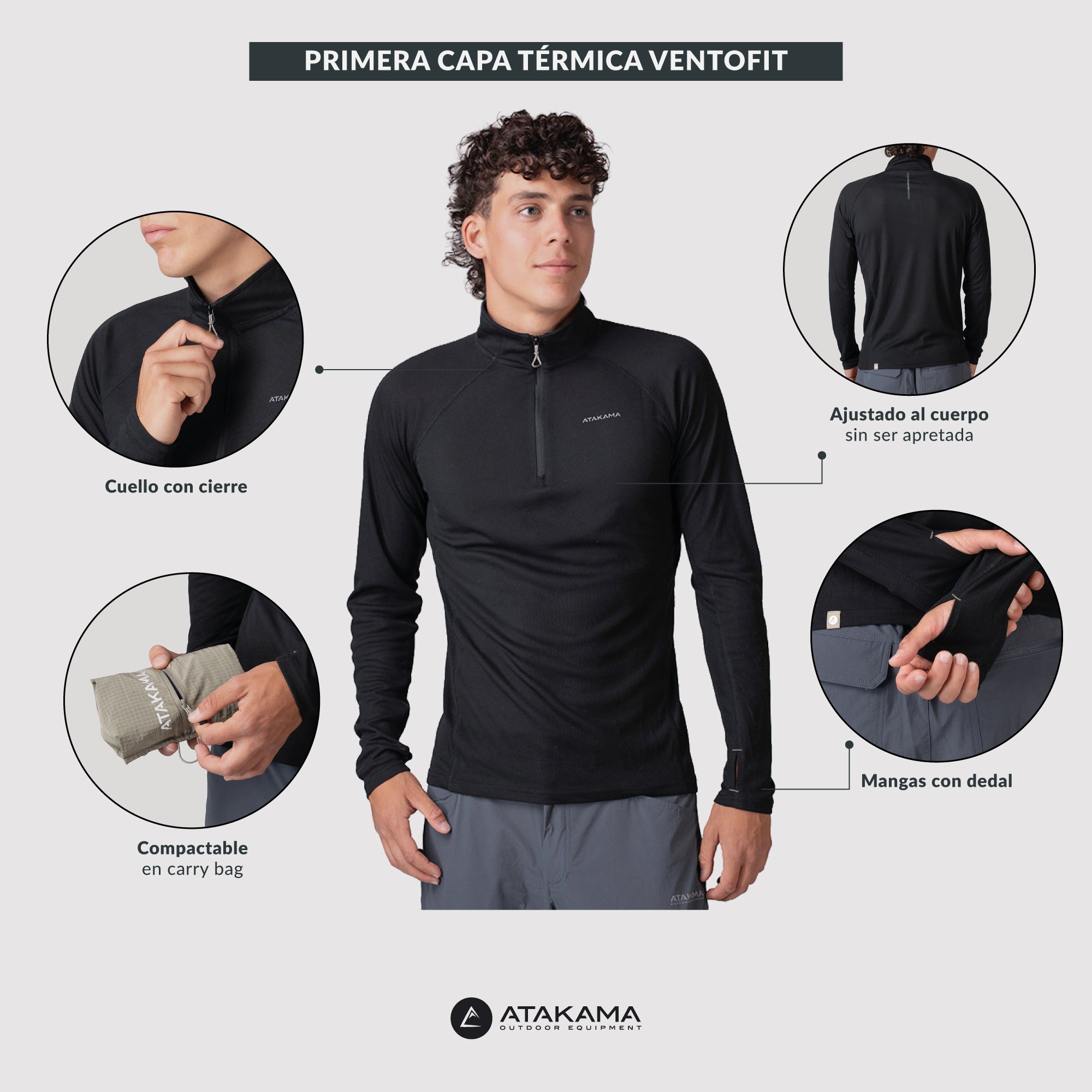 Primera capa térmica VentoFit hombre Negro