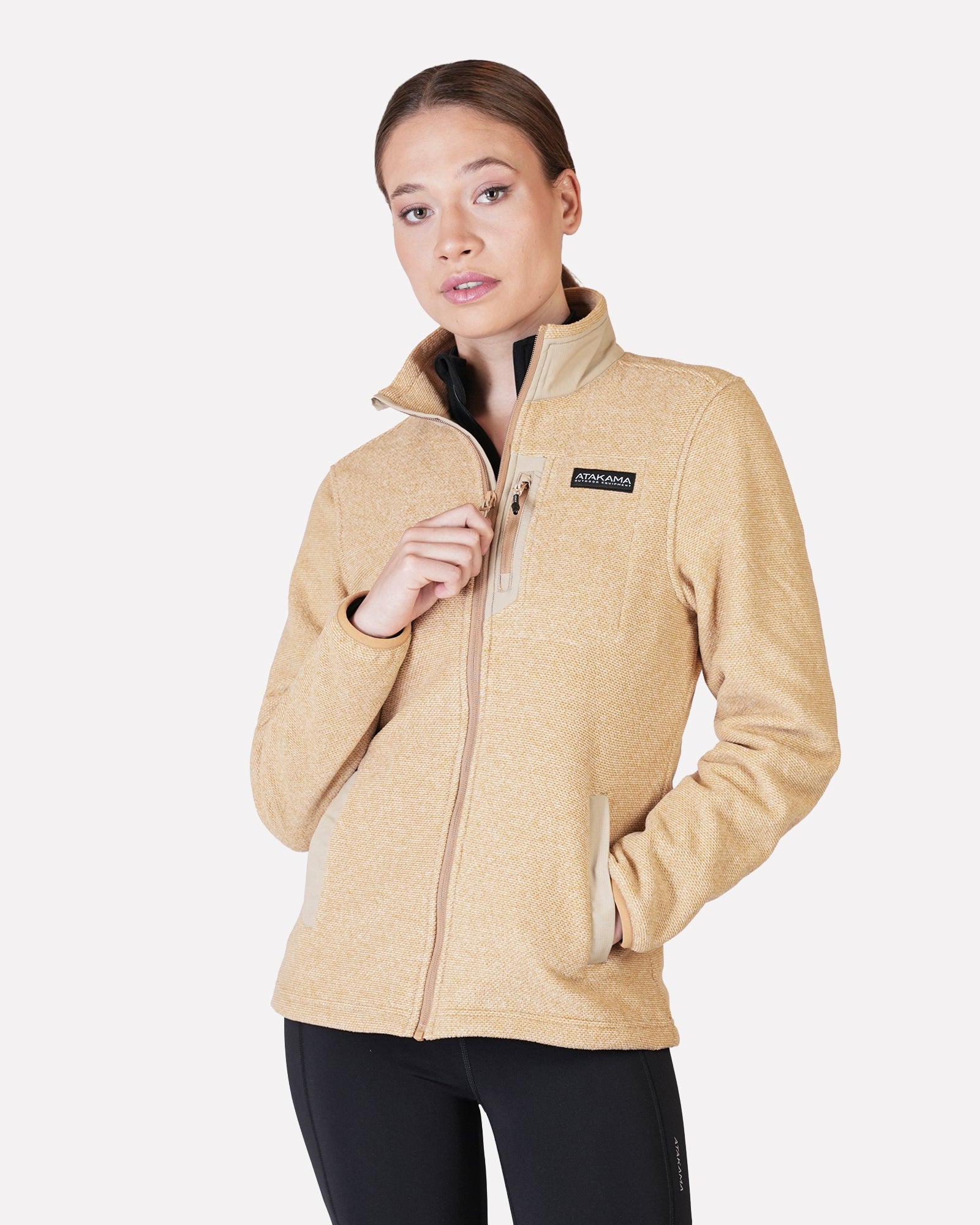 Polar Texturado Mujer Ventisquero Full Zip Beige - Atakama Outdoor