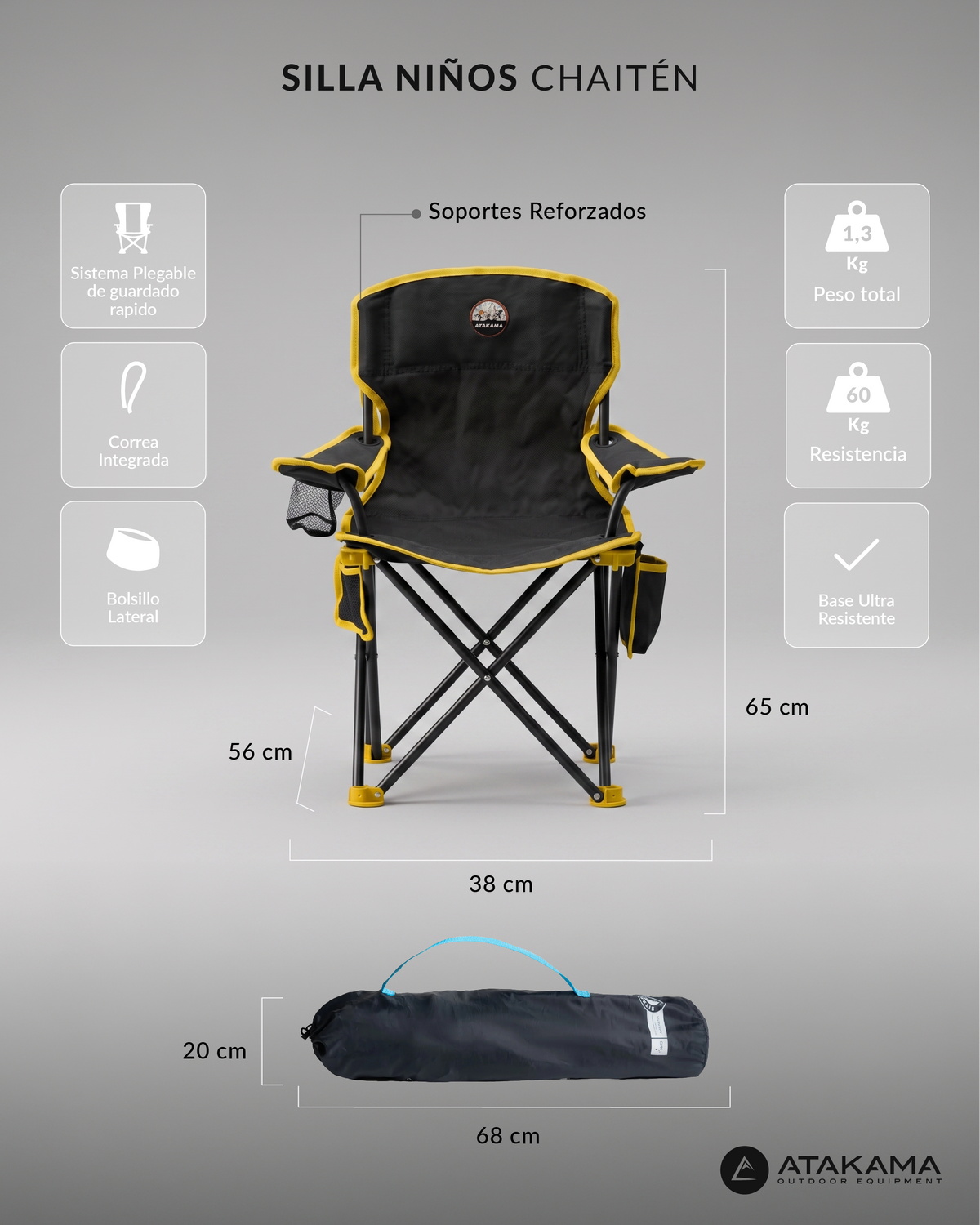 Silla de Camping Niños Chaitén Gris/Azul