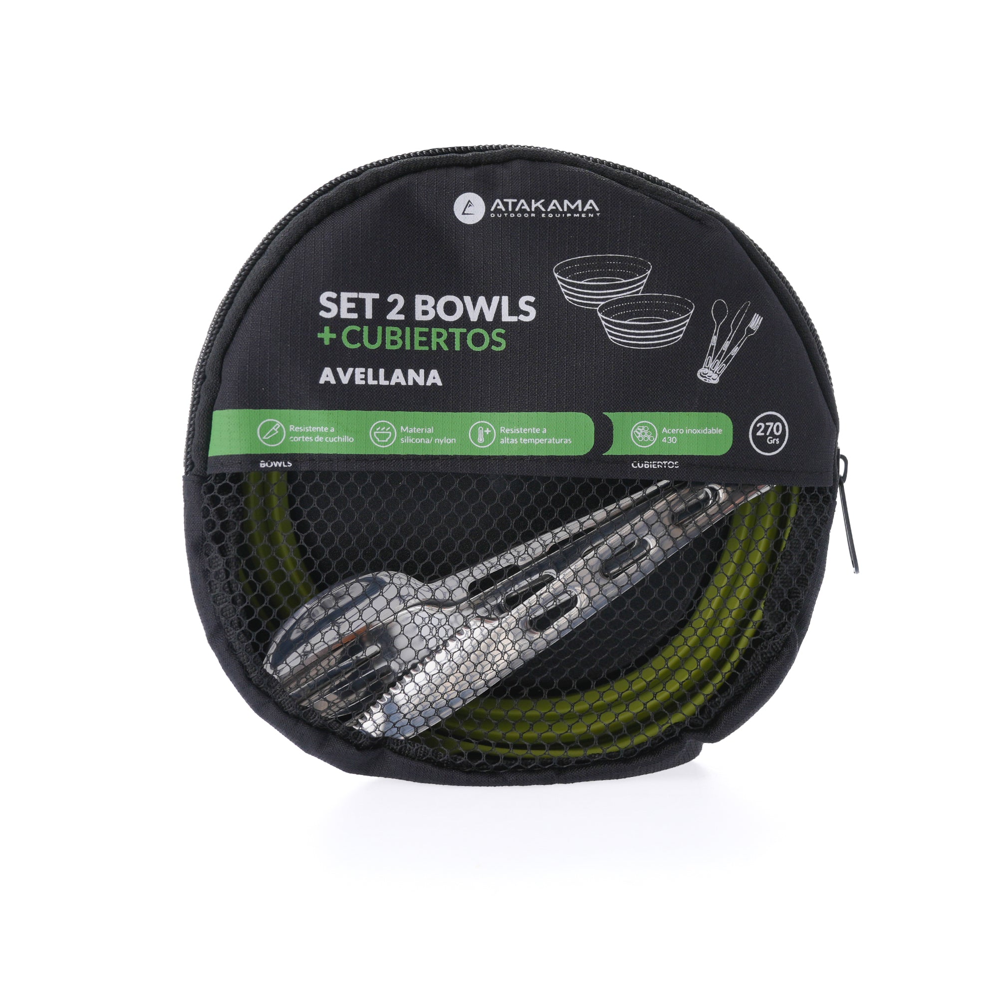Set 2 Bowls compactables + Cubiertos Avellana