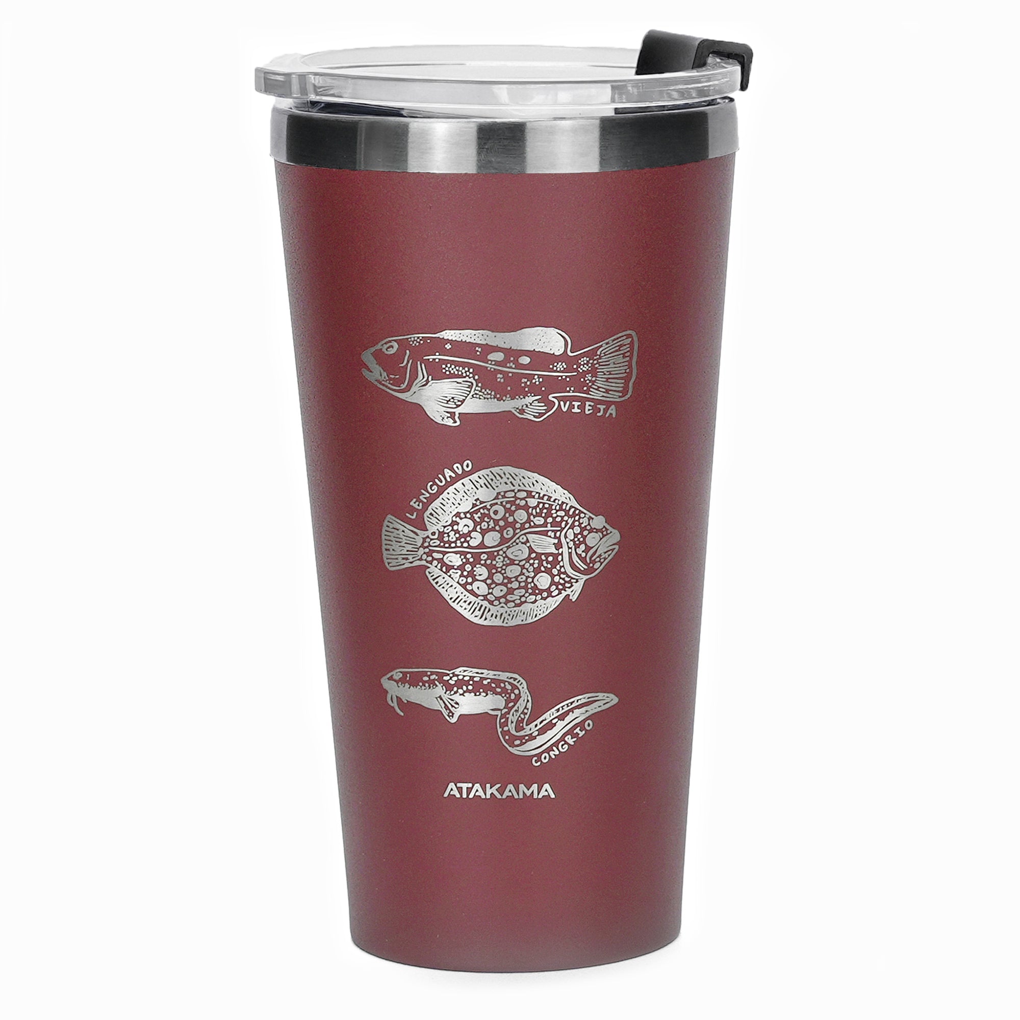 Vaso termico tapa burdeo peces vieja lenguado congrio 480 mililitros Atakama Outdoor