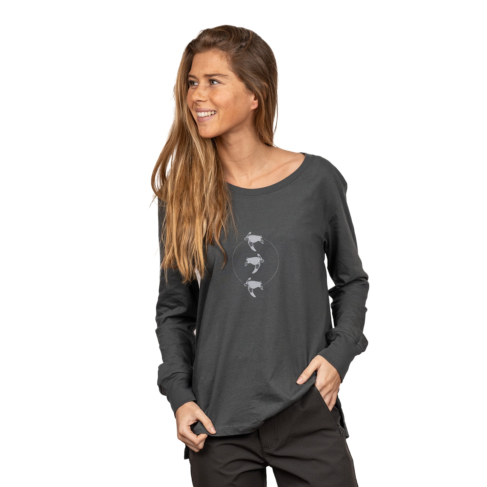 Polera mujer manga larga Tortuga Laúd Grafito