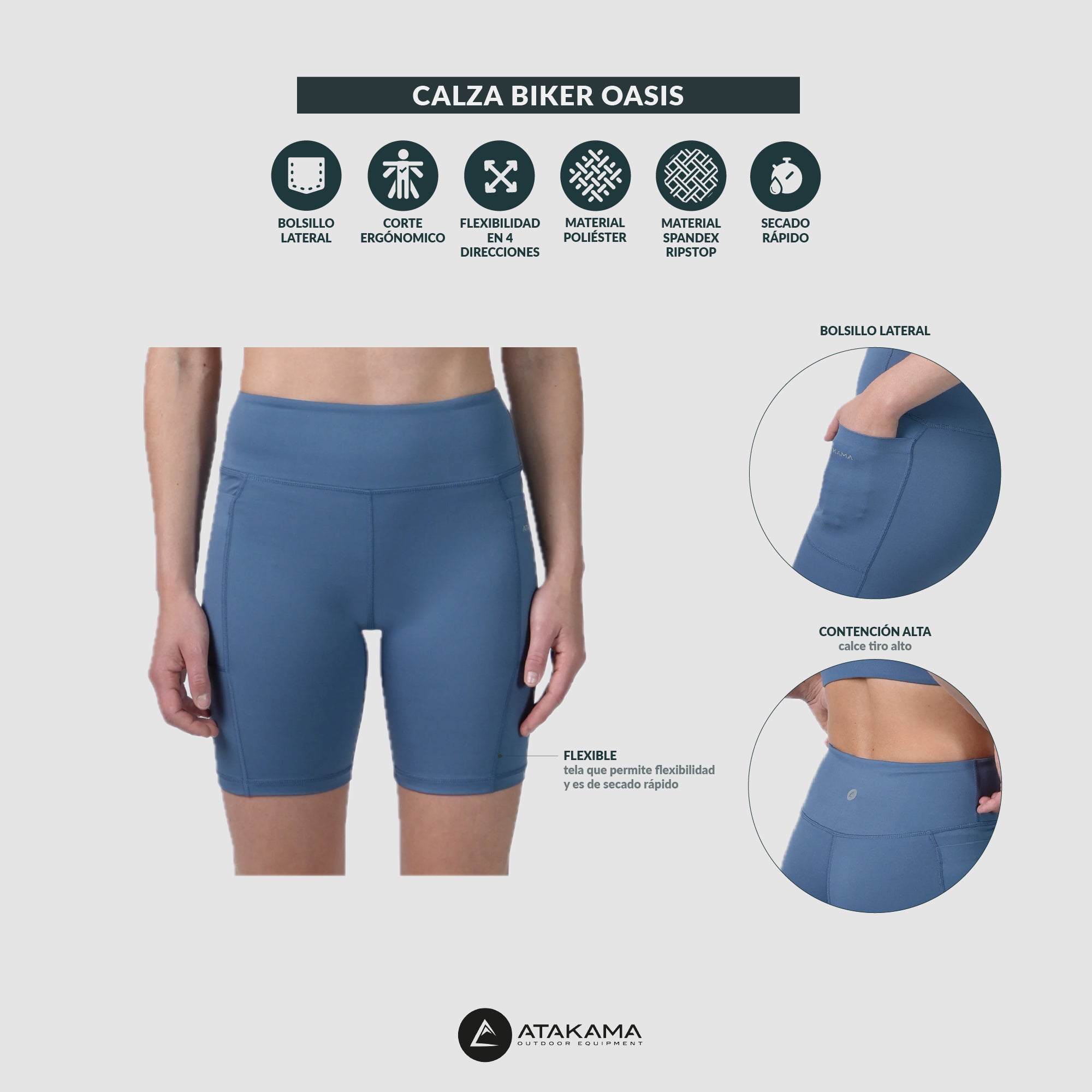 Calza Biker Mujer Oasis Azul
