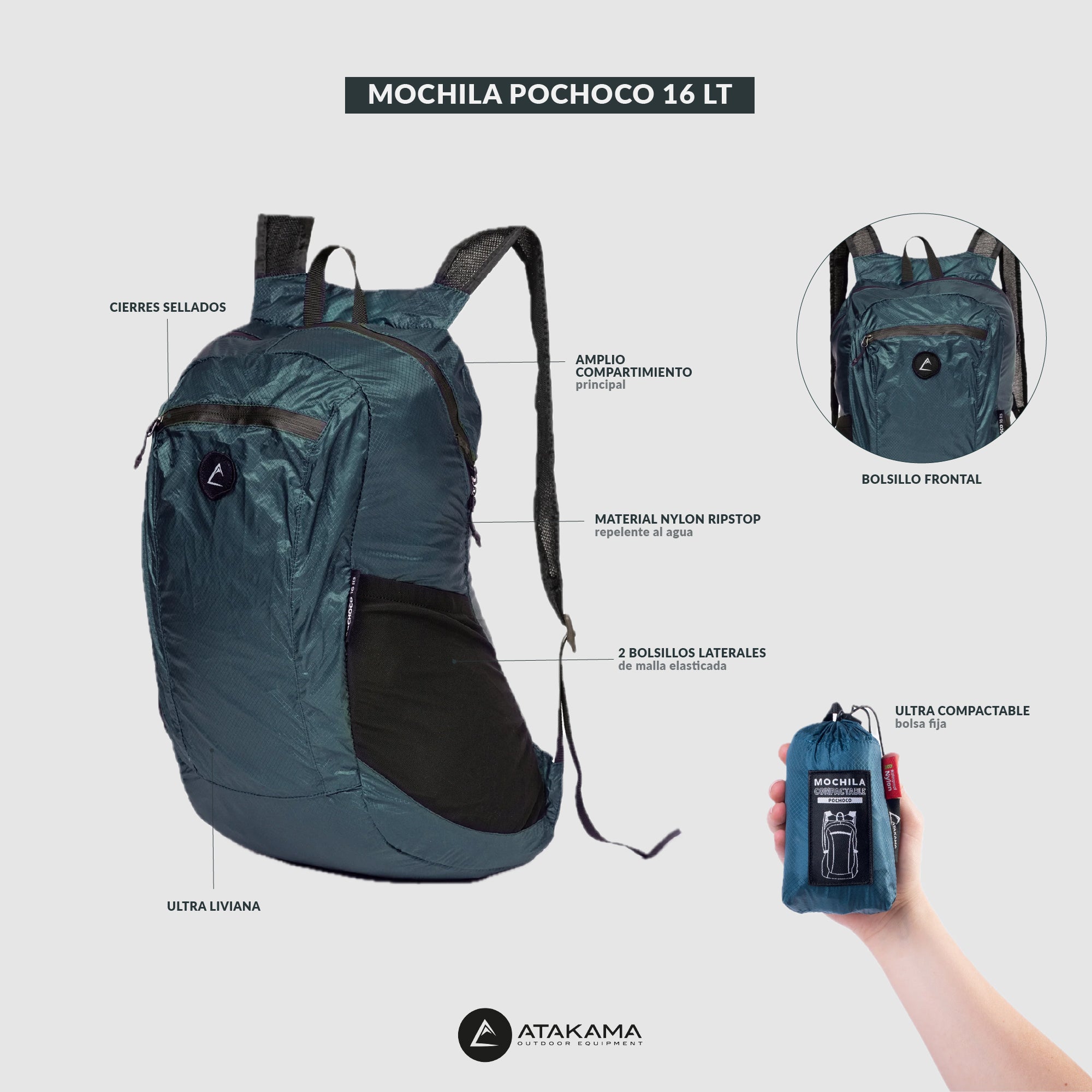 Mochila plegable Pochoco 16 lt Azul