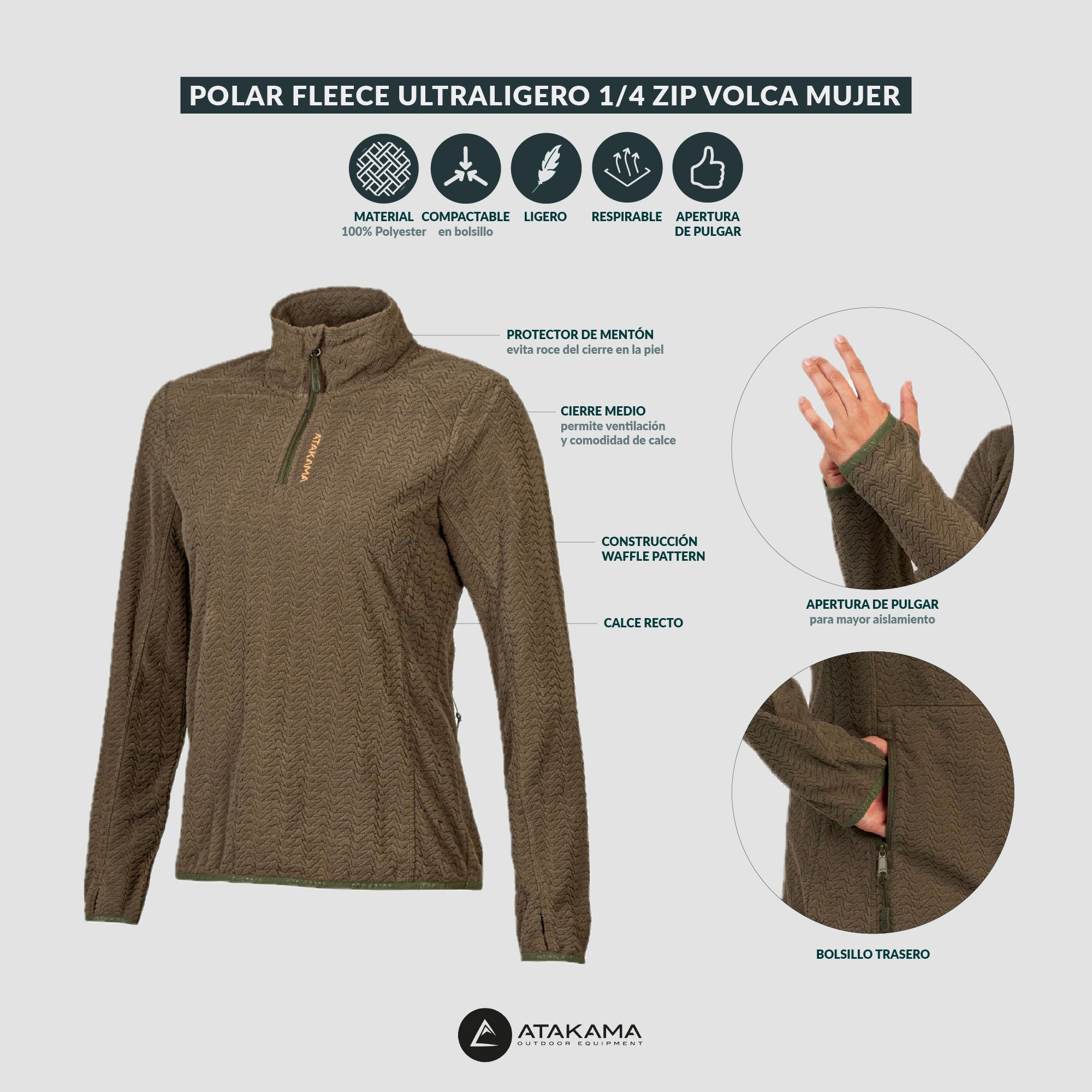 Polar fleece ultraligero 1/4-Zip mujer Volca Verde